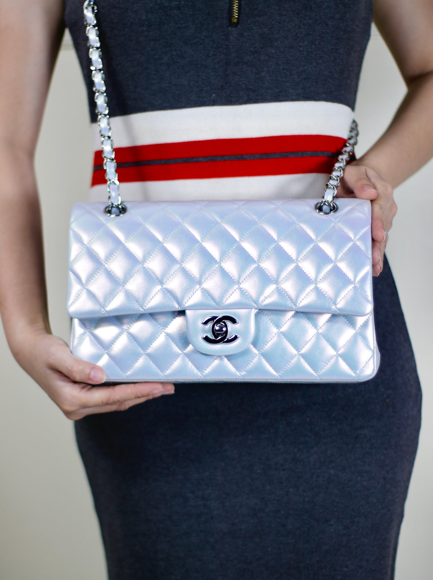 Classic Flap – Iridescent Blue 21K with Silver Hardware