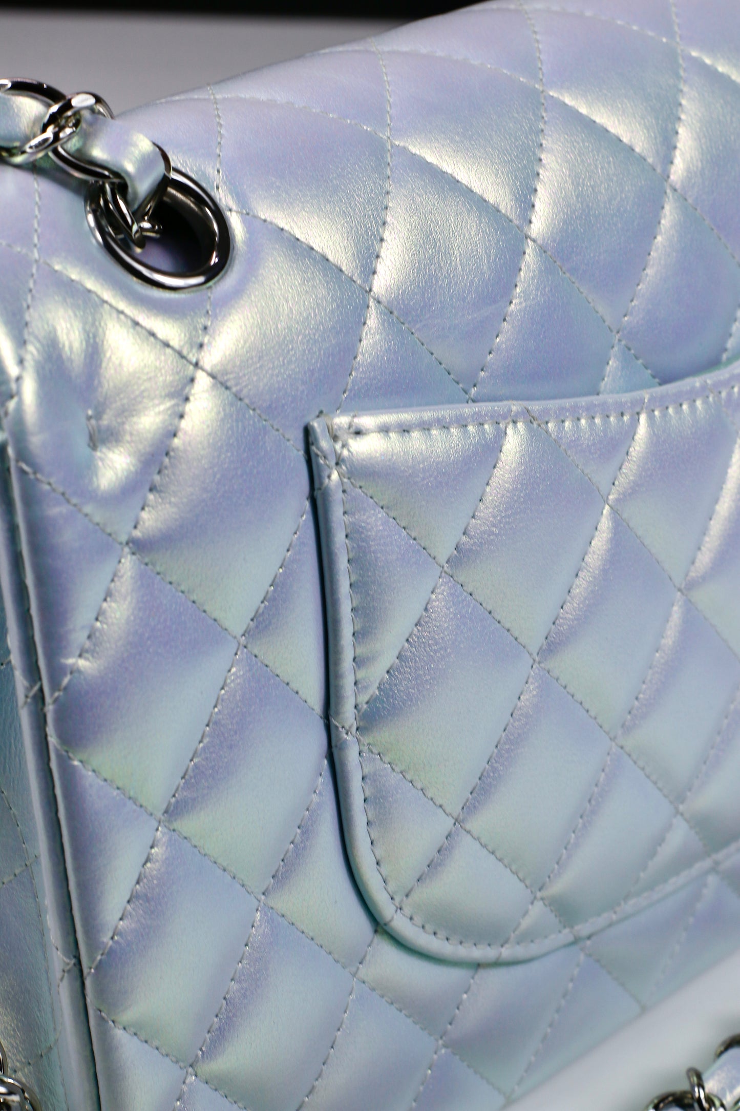 Classic Flap – Iridescent Blue 21K with Silver Hardware