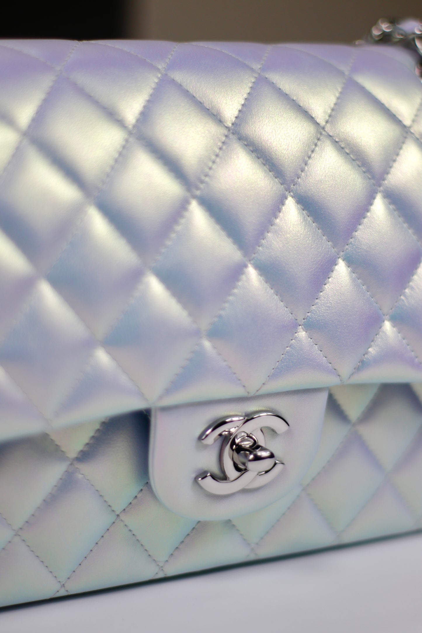 Classic Flap – Iridescent Blue 21K with Silver Hardware