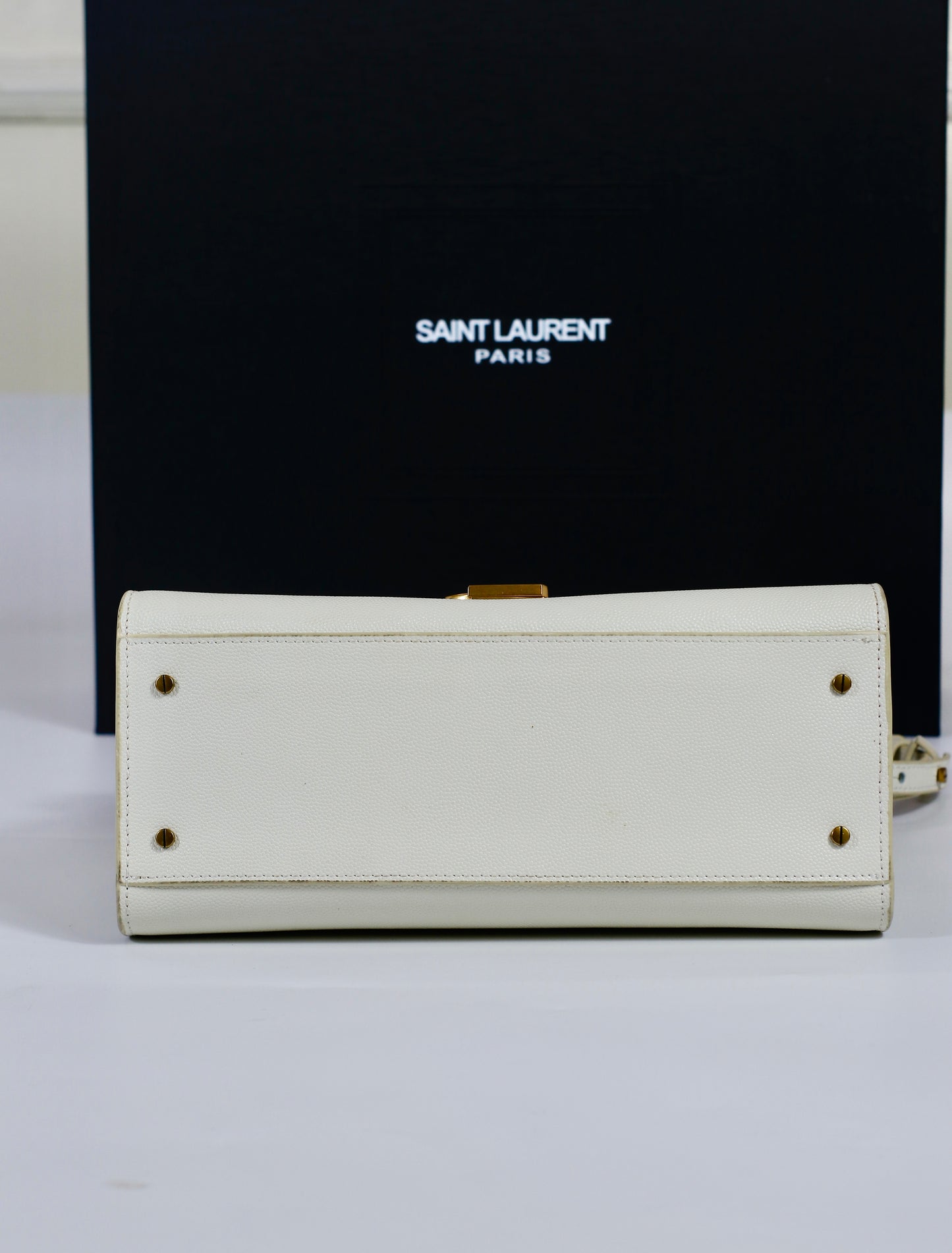 Saint Laurent Cassandra Top Handle – Blanc Vintage with Gold Hardware