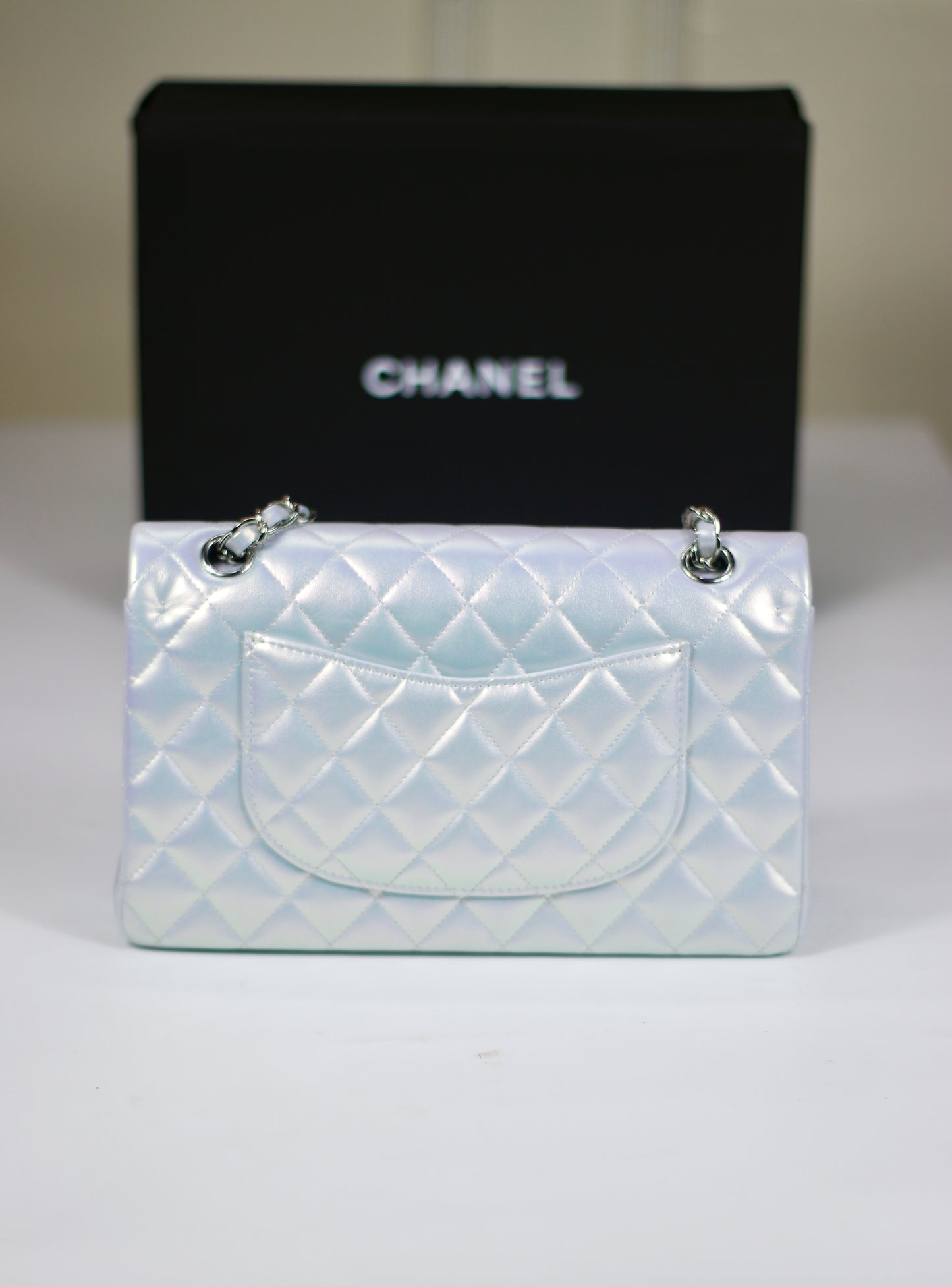 Classic Flap – Iridescent Blue 21K with Silver Hardware