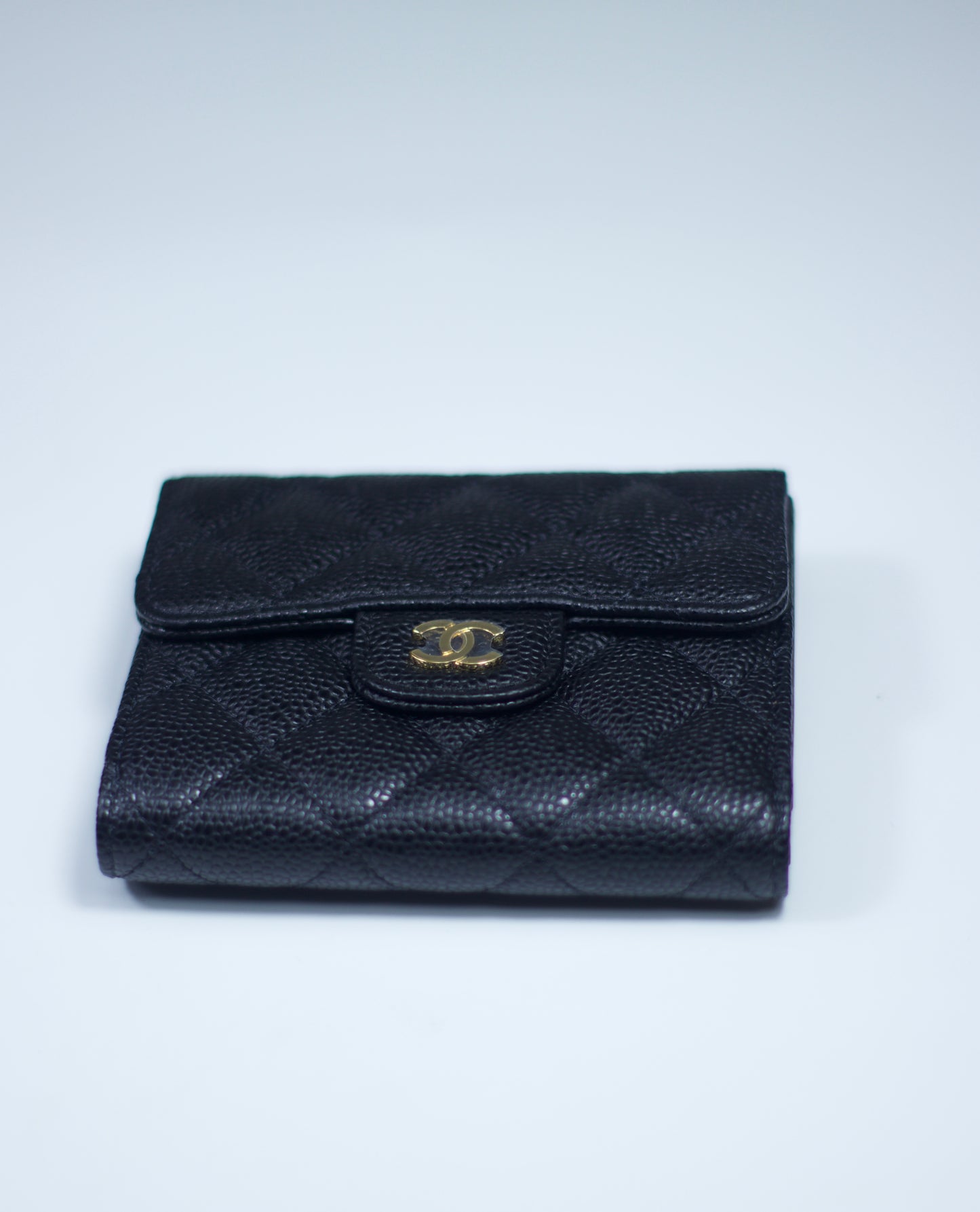 Classic Small Flap Wallet – Black Caviar with Gold Hardware