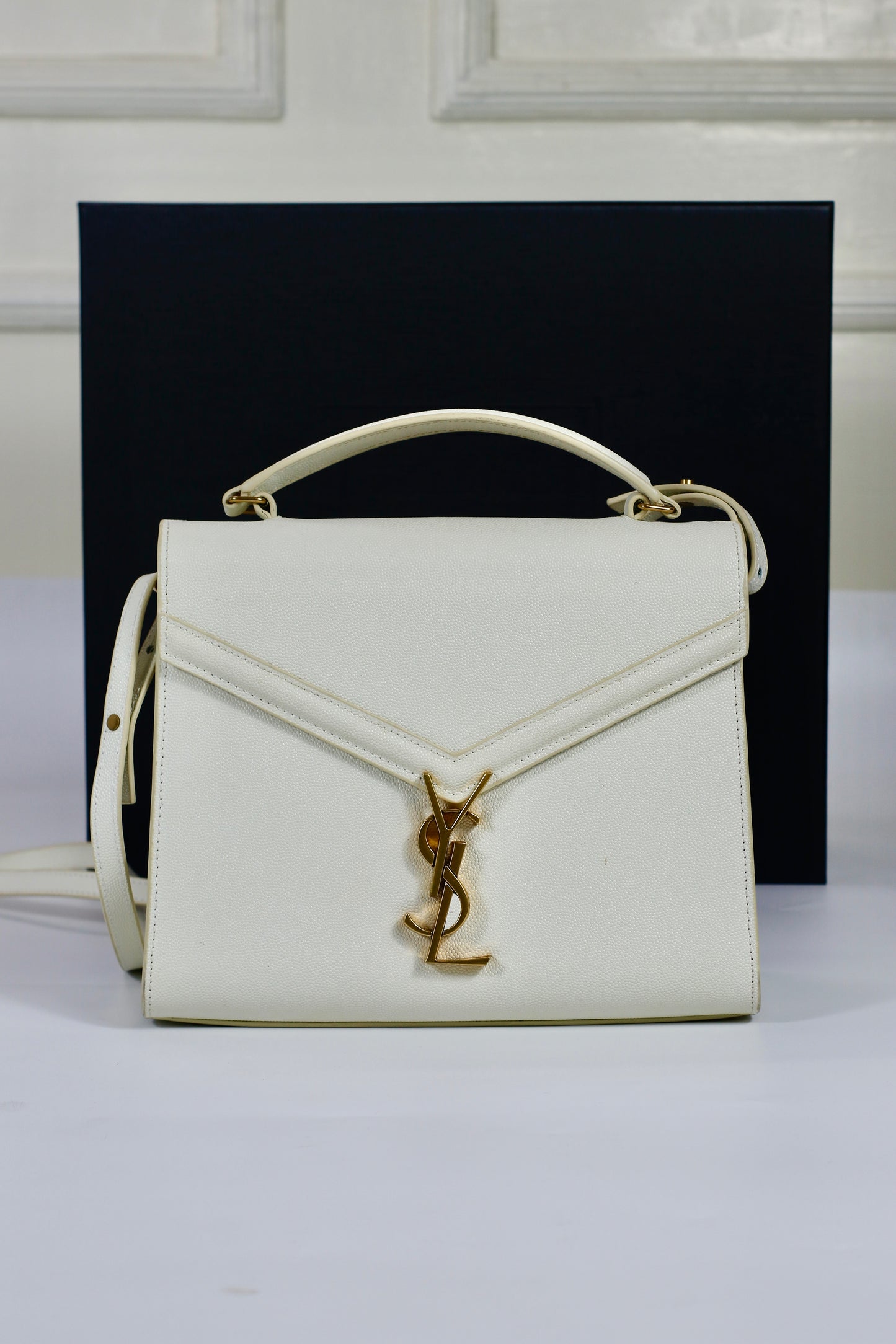 Saint Laurent Cassandra Top Handle – Blanc Vintage with Gold Hardware