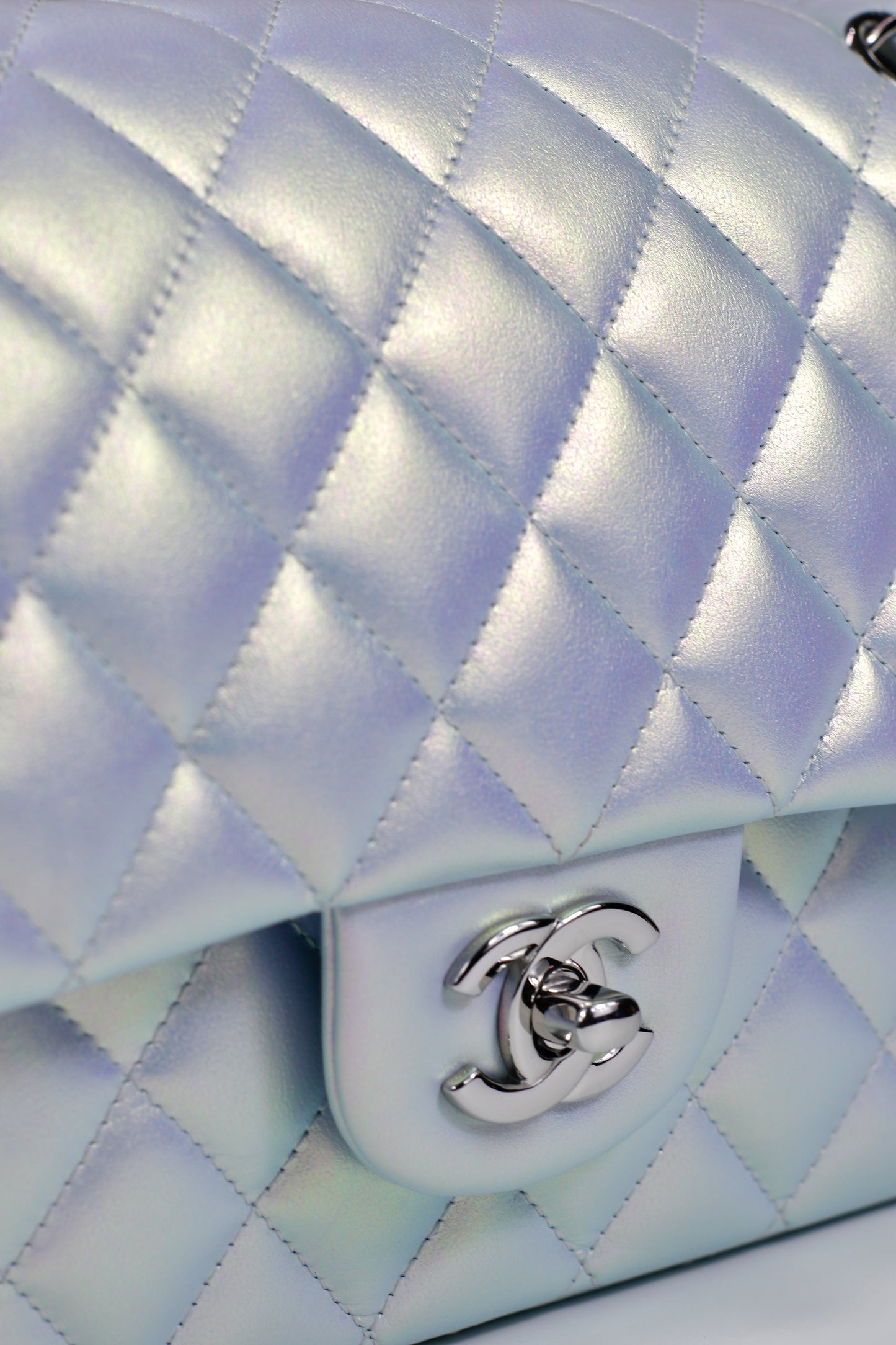 Classic Flap – Iridescent Blue 21K with Silver Hardware