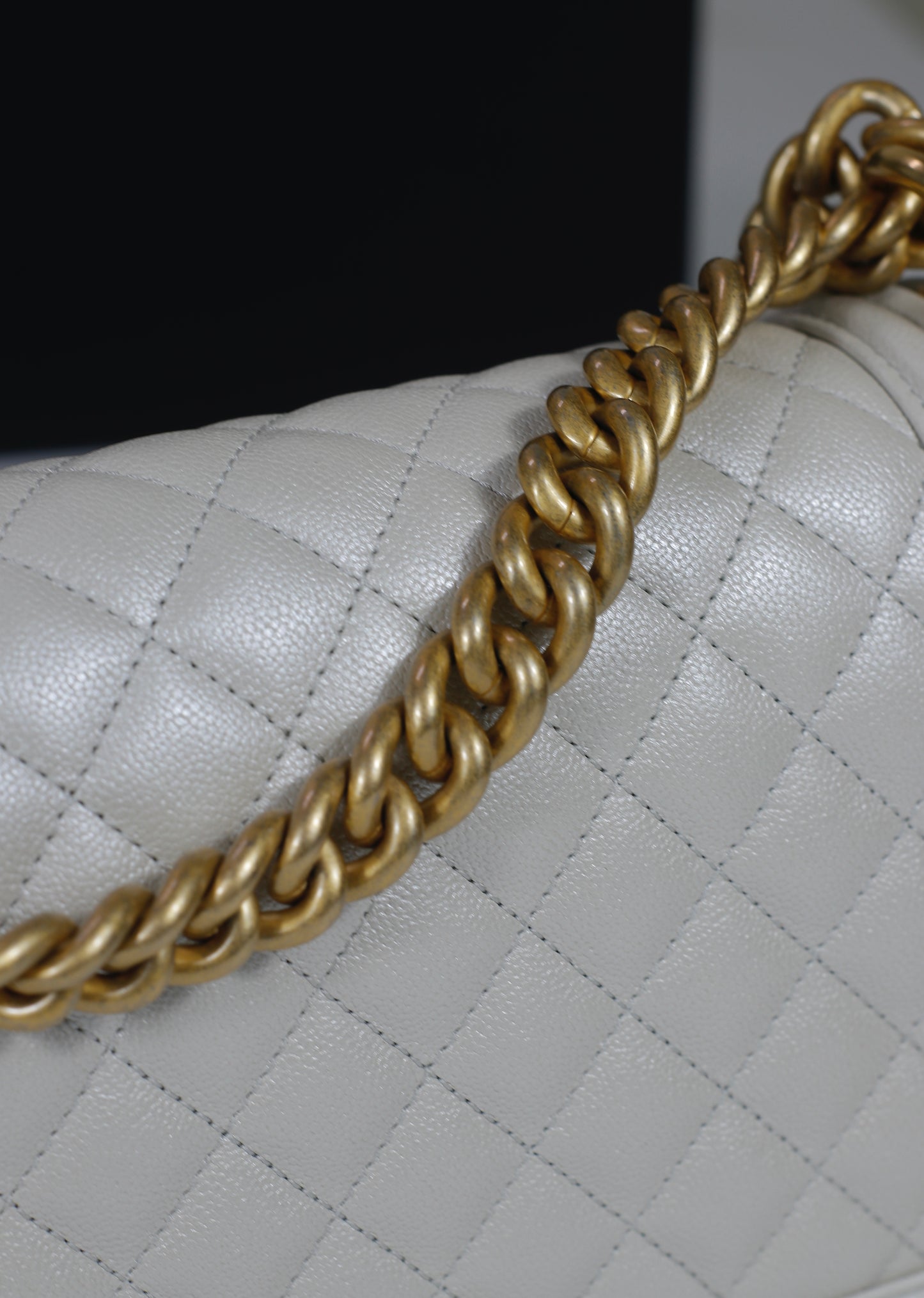 Le Boy Old Medium – Iridescent White Caviar with Gold Hardware (Microchipped)