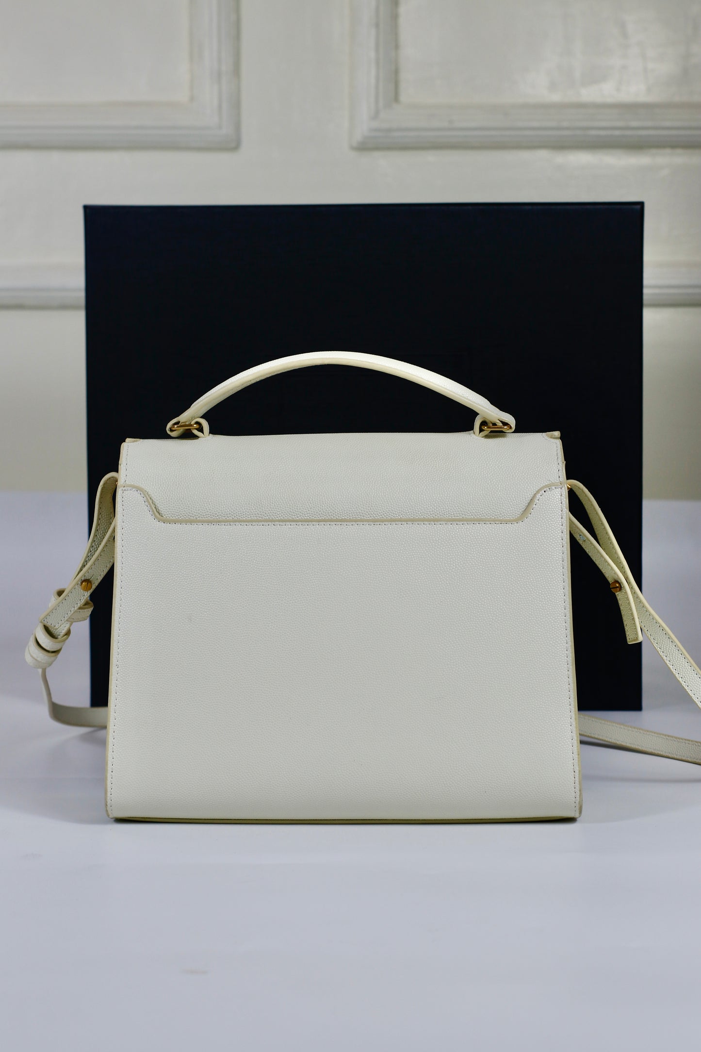 Saint Laurent Cassandra Top Handle – Blanc Vintage with Gold Hardware