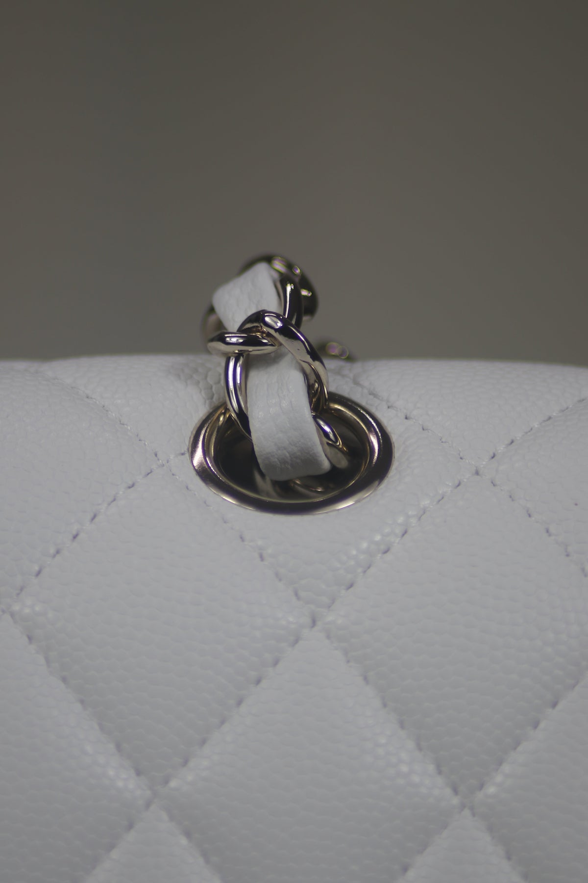 Classic Flap – Pearl White Caviar Leather with Light Gold Hardware