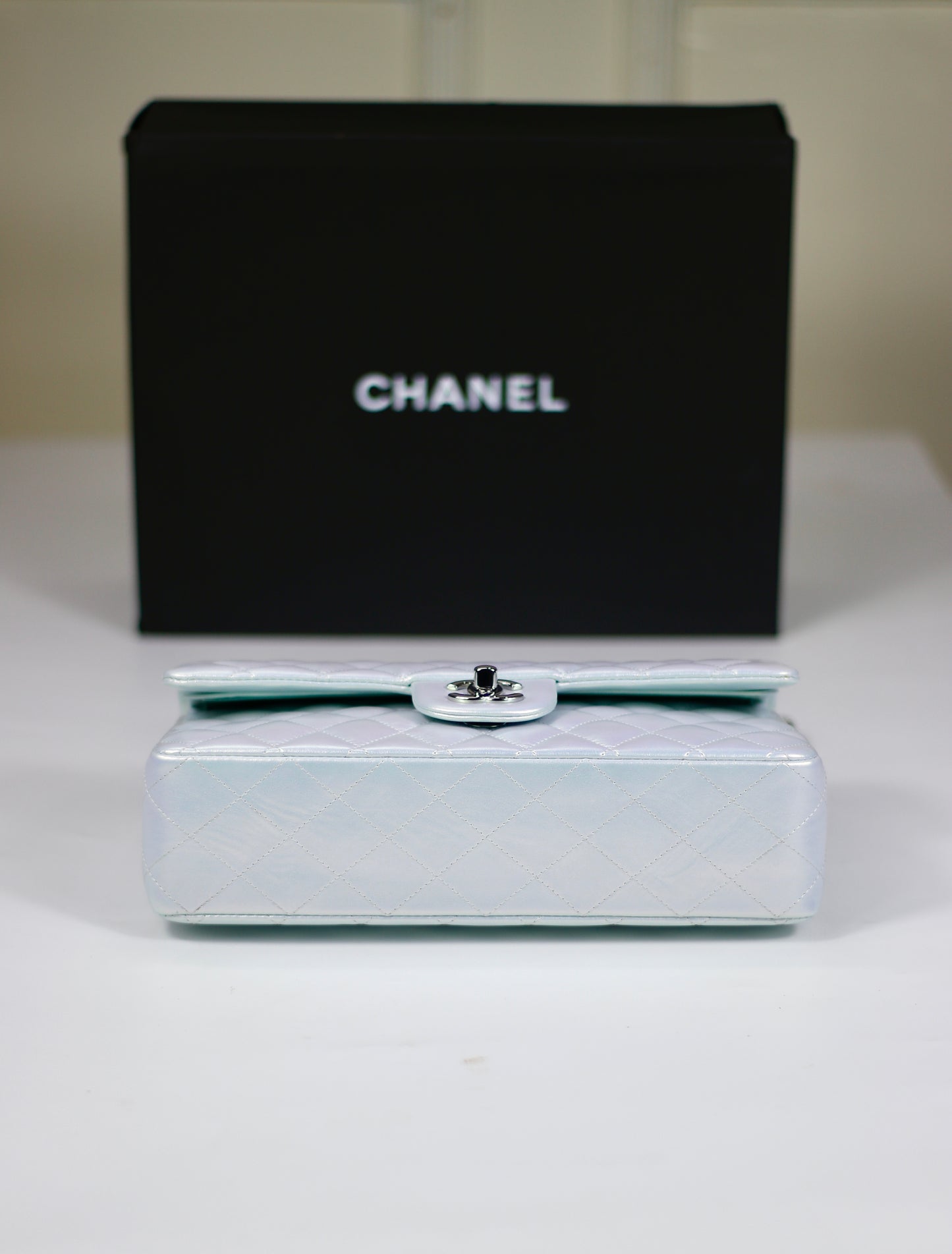 Classic Flap – Iridescent Blue 21K with Silver Hardware