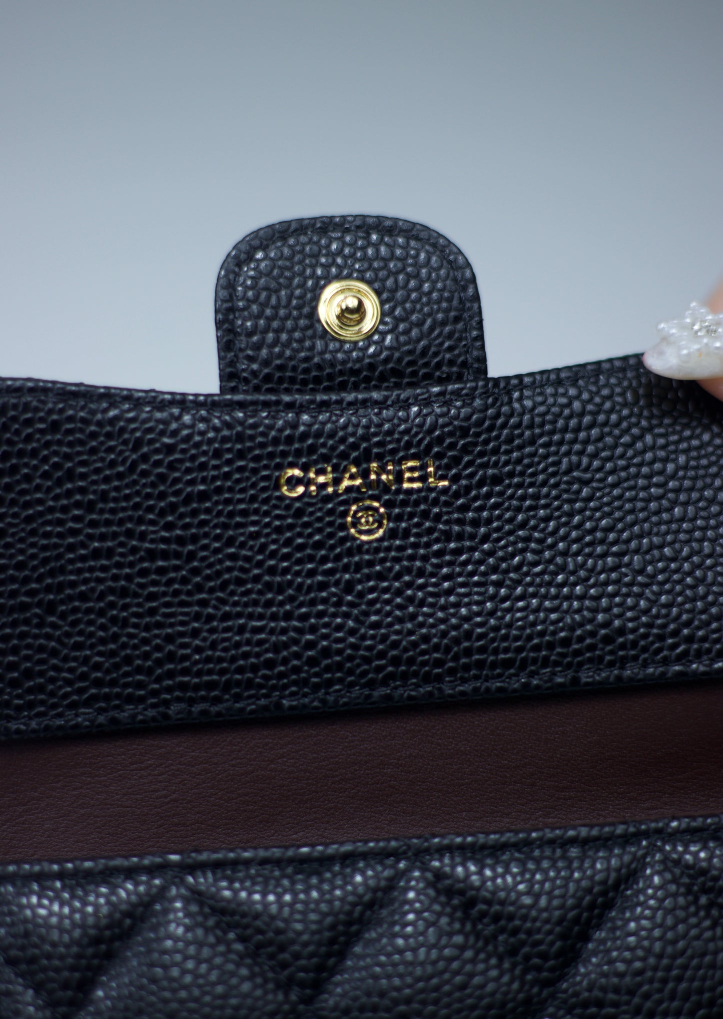 Classic Small Flap Wallet – Black Caviar with Gold Hardware