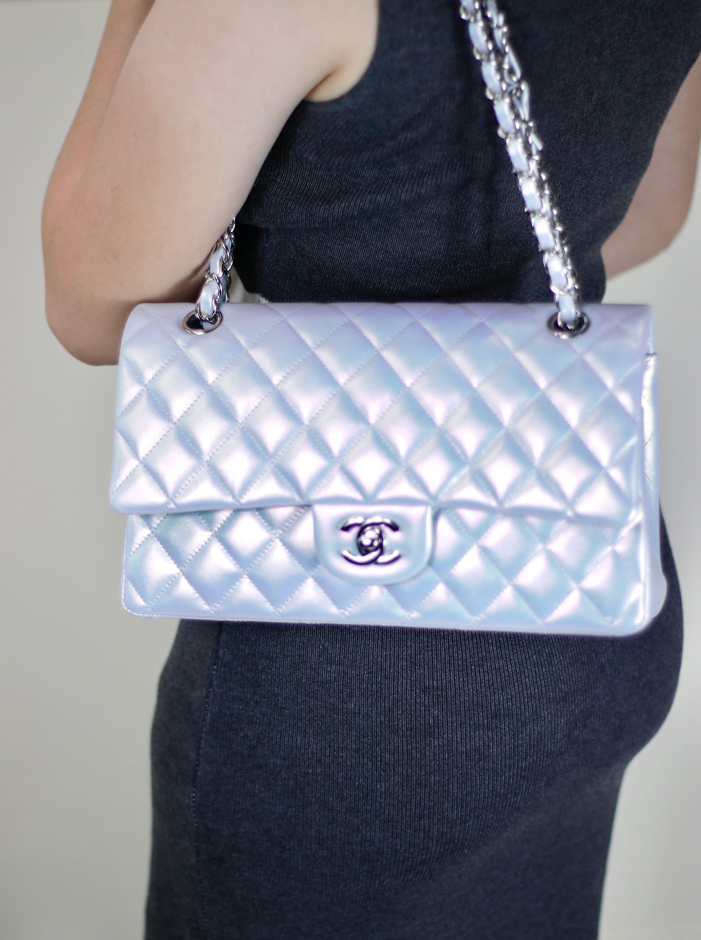 Classic Flap – Iridescent Blue 21K with Silver Hardware
