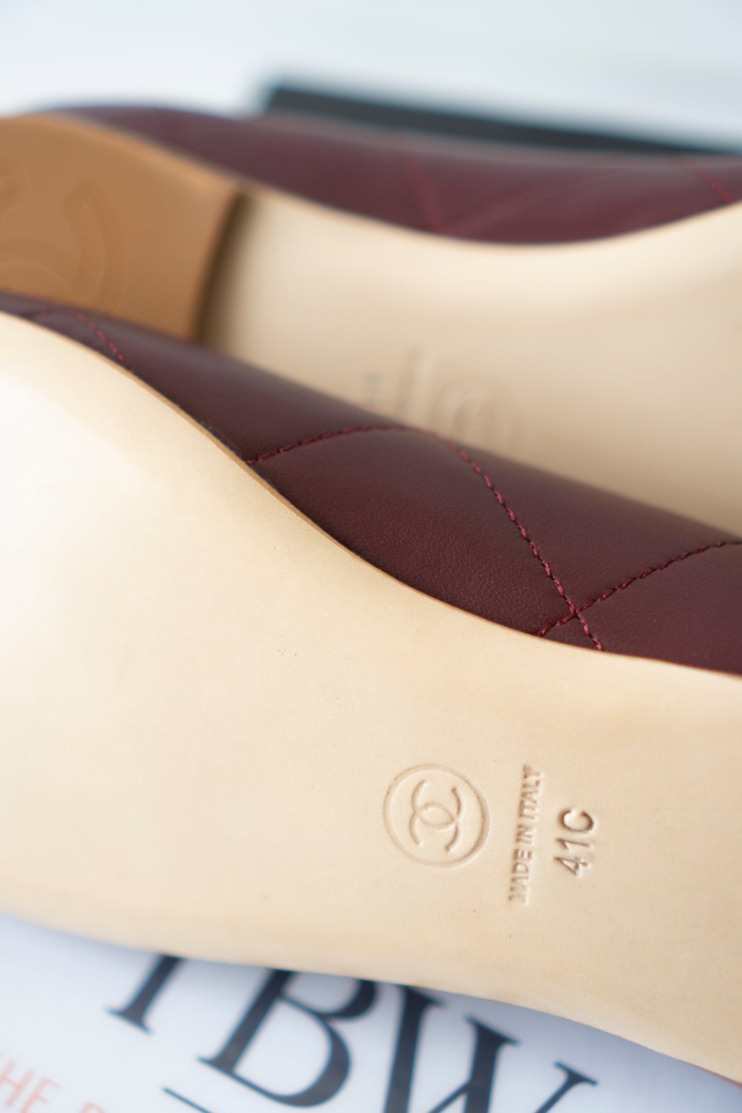 Cambon XL CC Ballet Flats – Burgundy Lambskin with Light Blue XL CC Logo