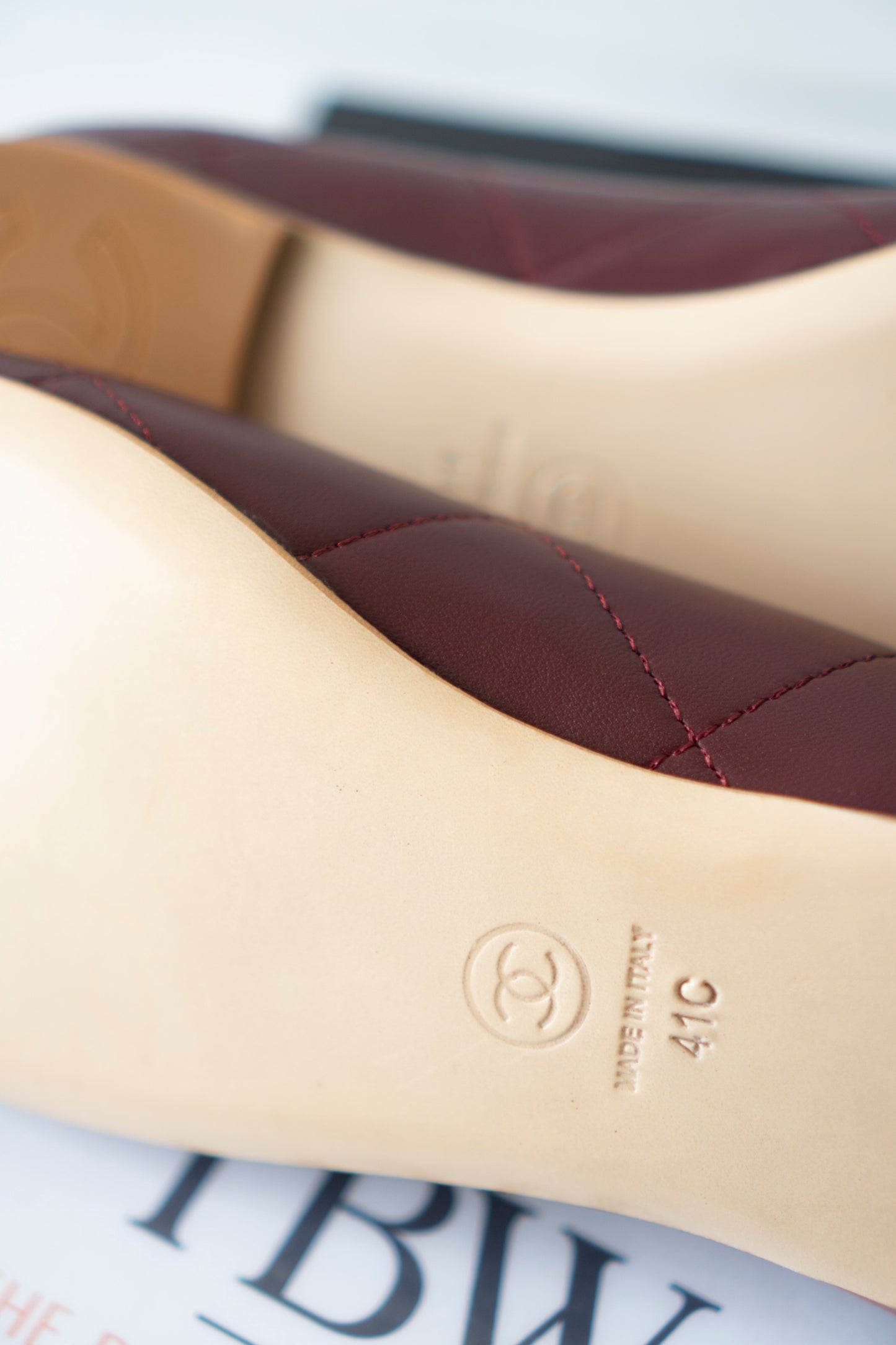 Cambon XL CC Ballet Flats – Burgundy Lambskin with Light Blue XL CC Logo