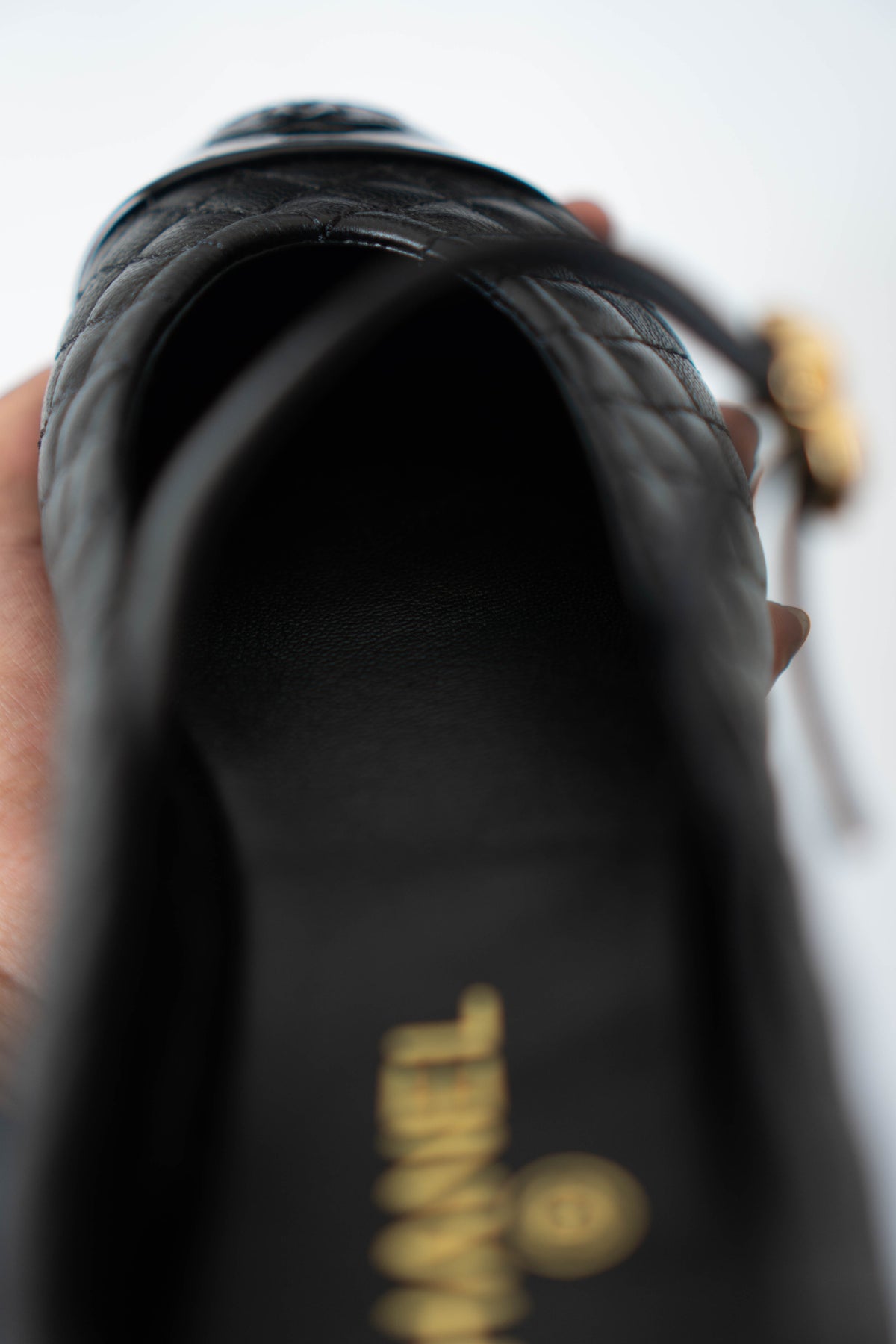 Quilted Ballerina Flats – Black Leather with Patent Toe Cap