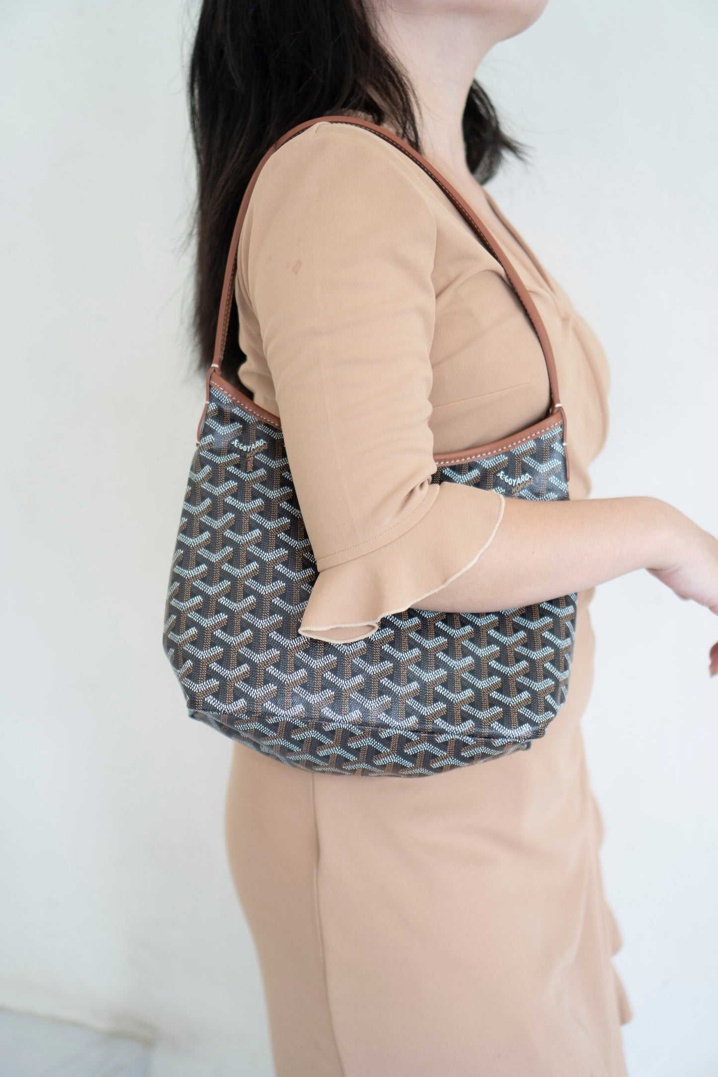 Bohème Mini Hobo Bag – Black & Tan Goyardine Canvas with Tan Leather Trim