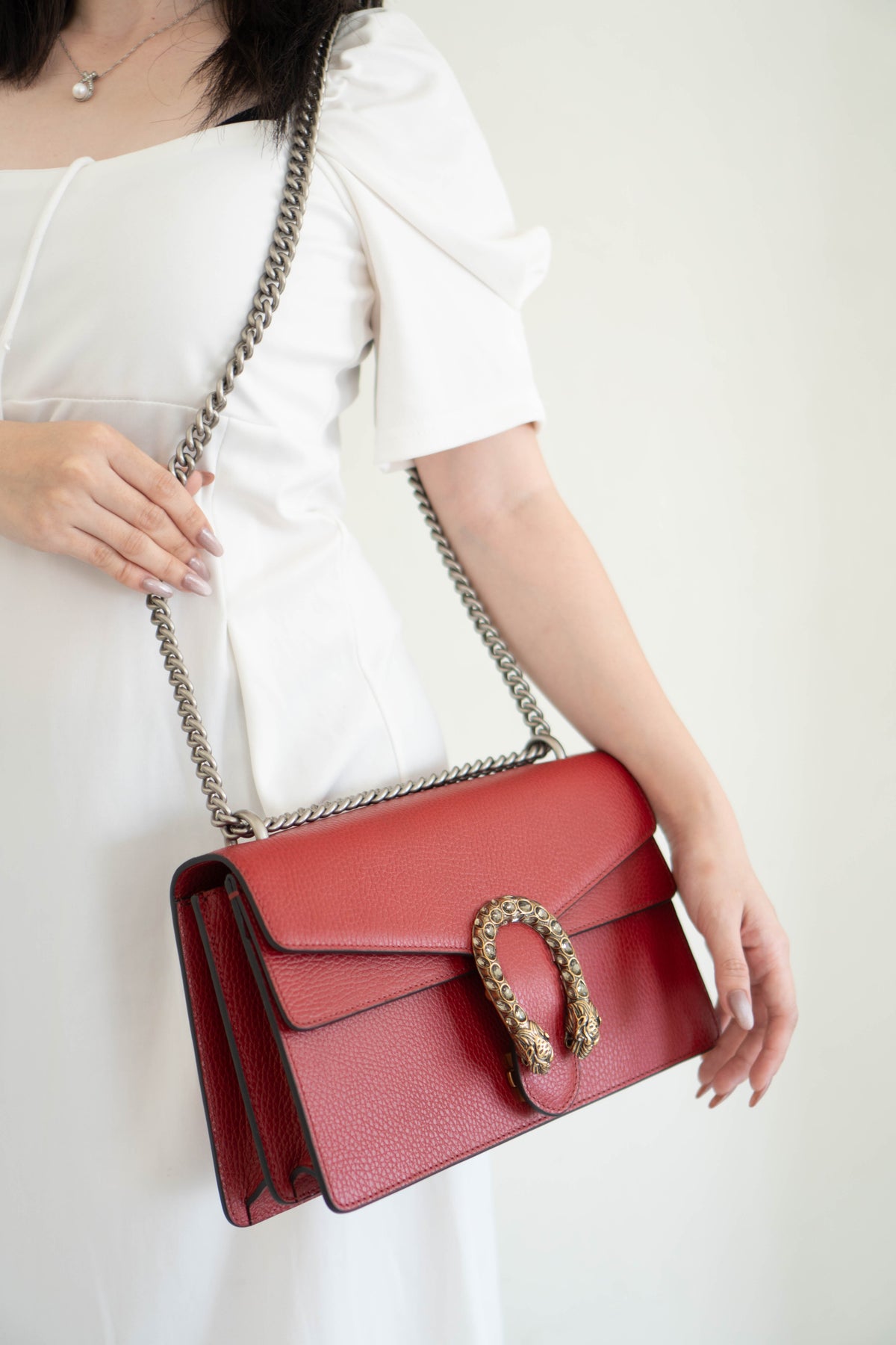 Dionysus Medium – Red Textured Leather with Antique Silver Hardware