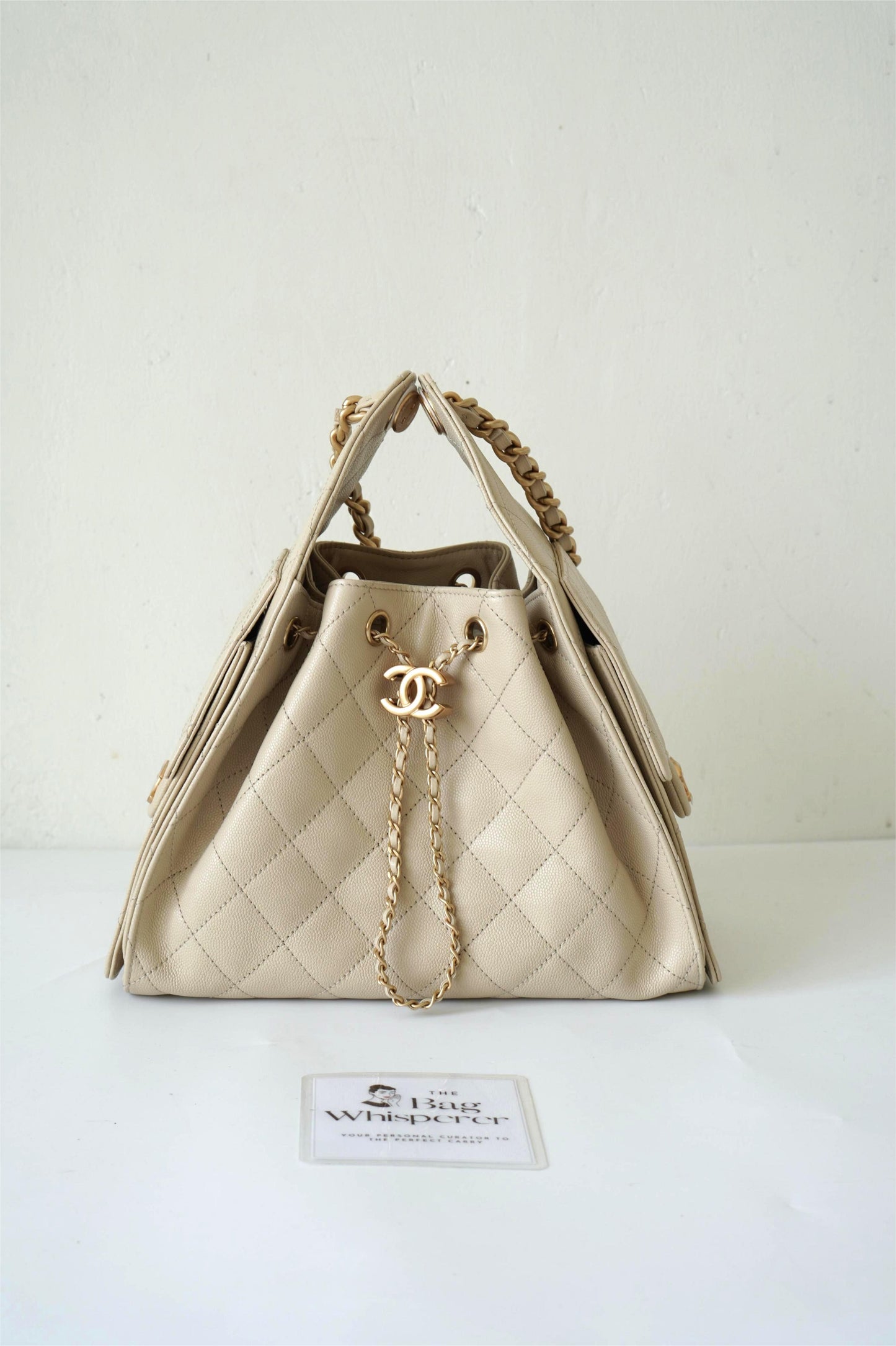 C25 Drawstring Tote in Beige Caviar Leather