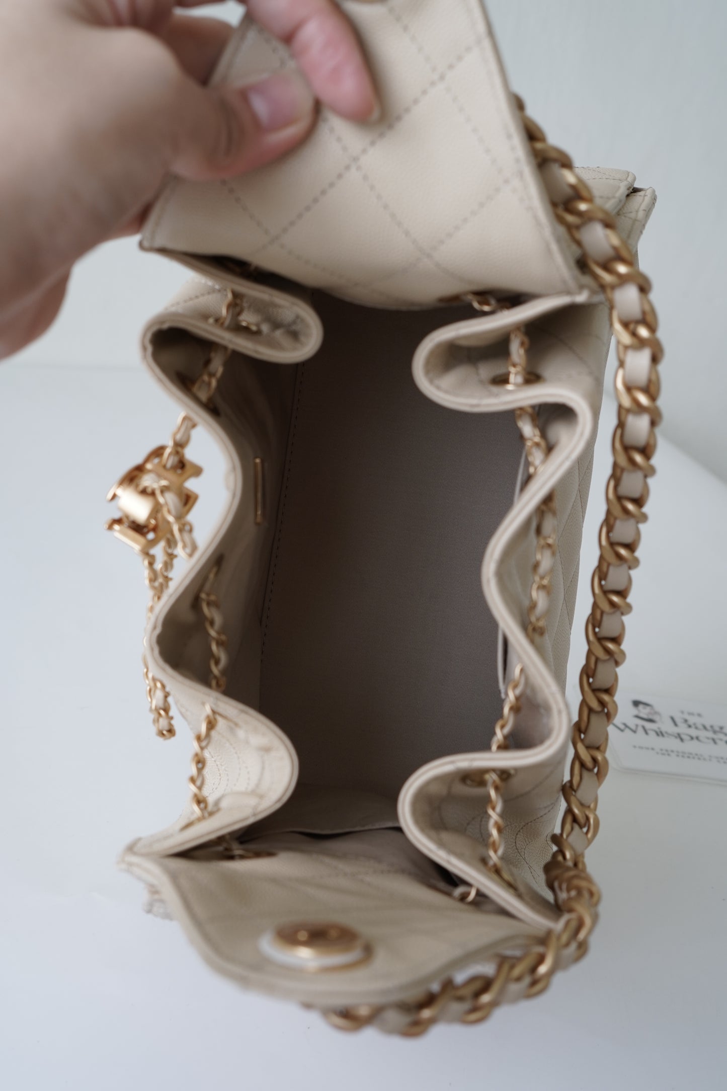 C25 Drawstring Tote in Beige Caviar Leather