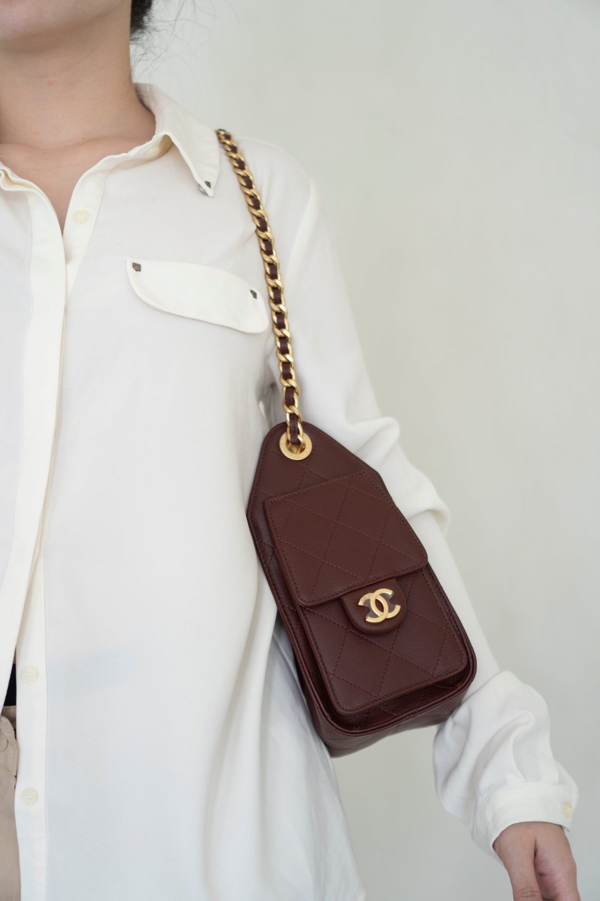 C25 Mini – Burgundy Quilted Caviar Leather with Gold Hardware