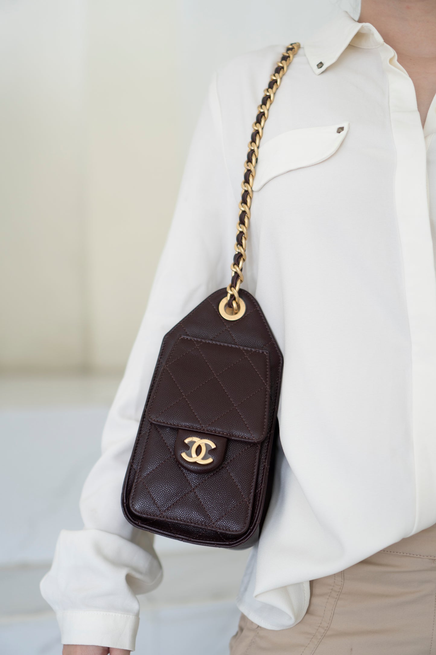 C25 Mini – Dark Brown Quilted Caviar Leather with Gold Hardware