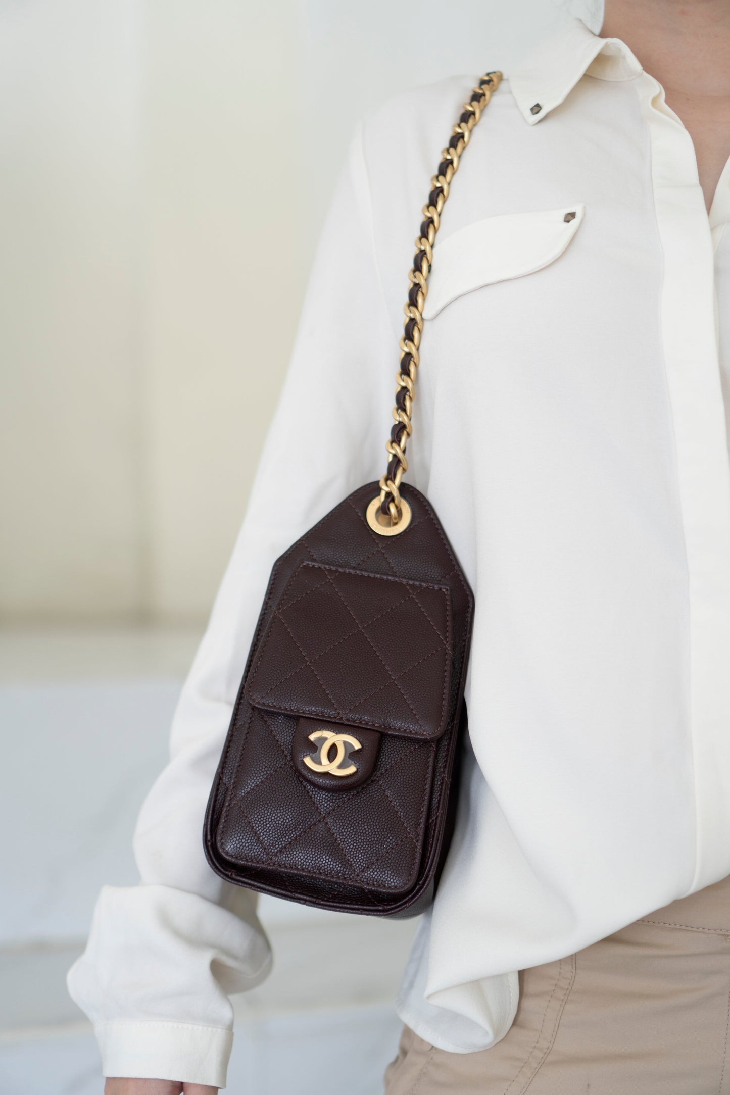 C25 Mini – Dark Brown Quilted Caviar Leather with Gold Hardware