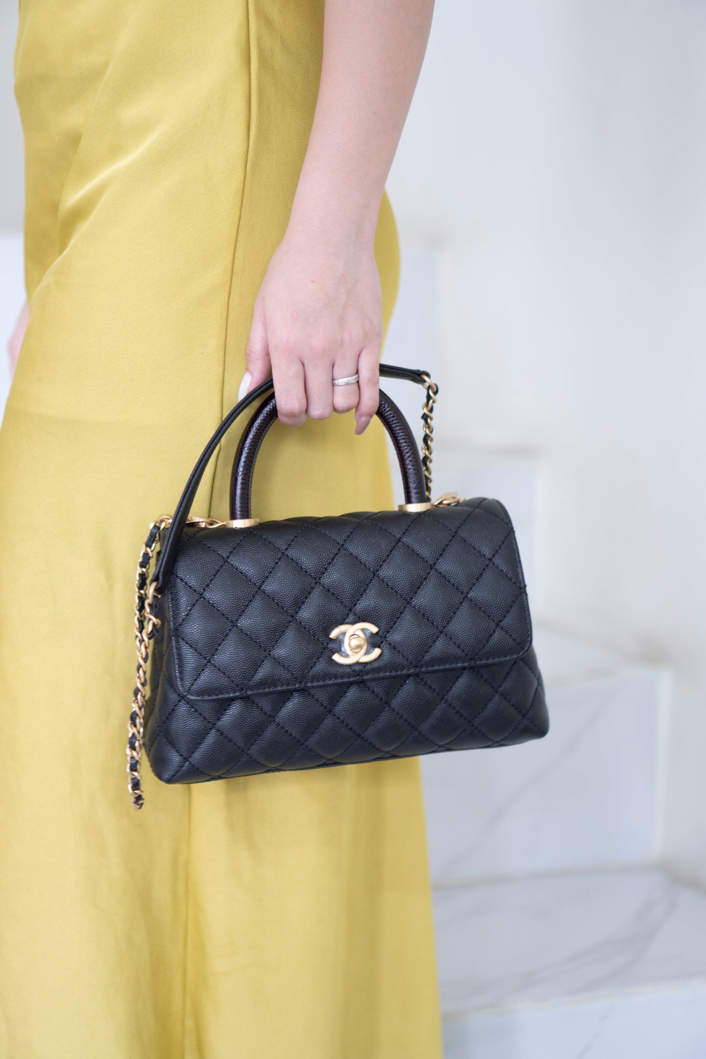 Coco Handle – Black Caviar with Gold Hardware & Snakeskin Handle