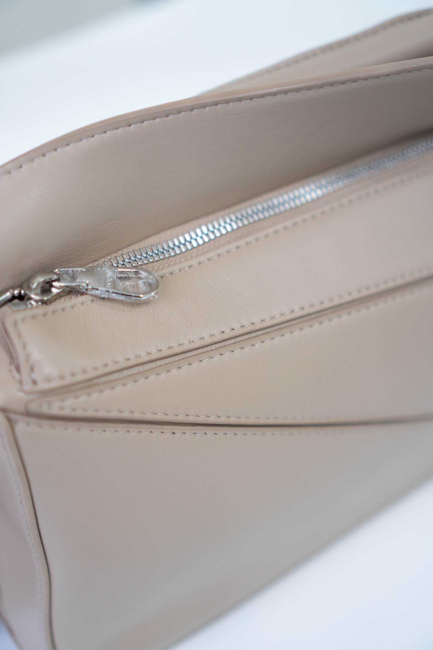 Puzzle Featherlight in Sand/Clay Beige Soft Grained Calfskin with Silver Hardware
