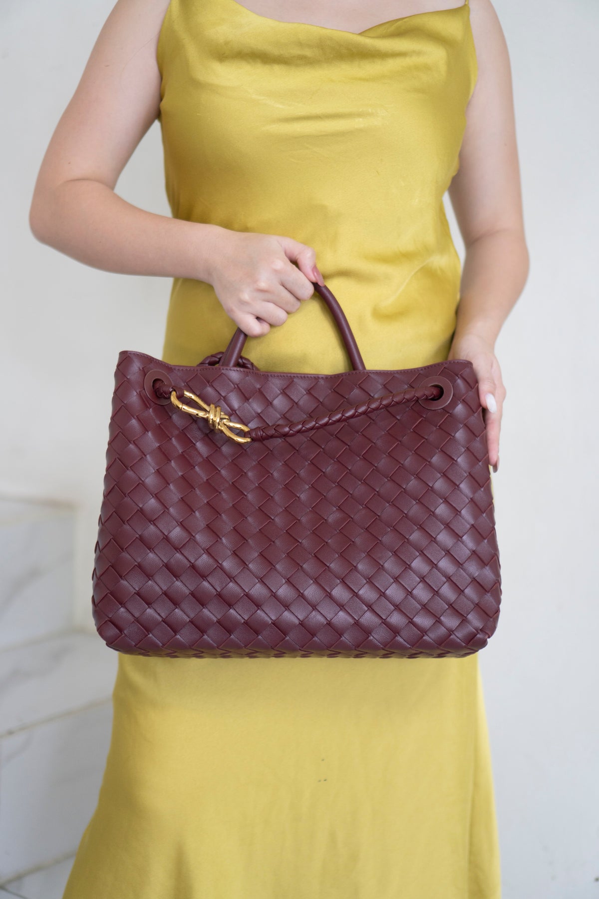 Andiamo Medium – Burgundy Intrecciato Nappa with Gold Hardware