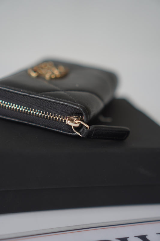 19 Card Holder – Black Lambskin with Gold Hardware