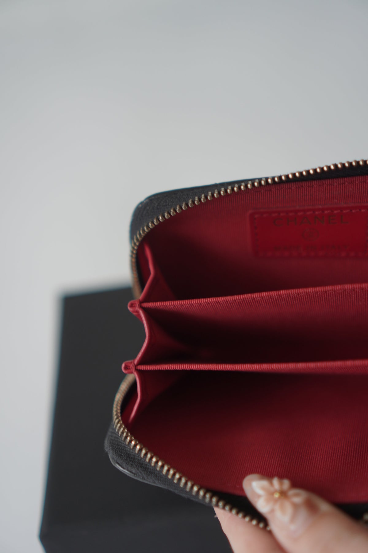 19 Card Holder – Black Lambskin with Gold Hardware