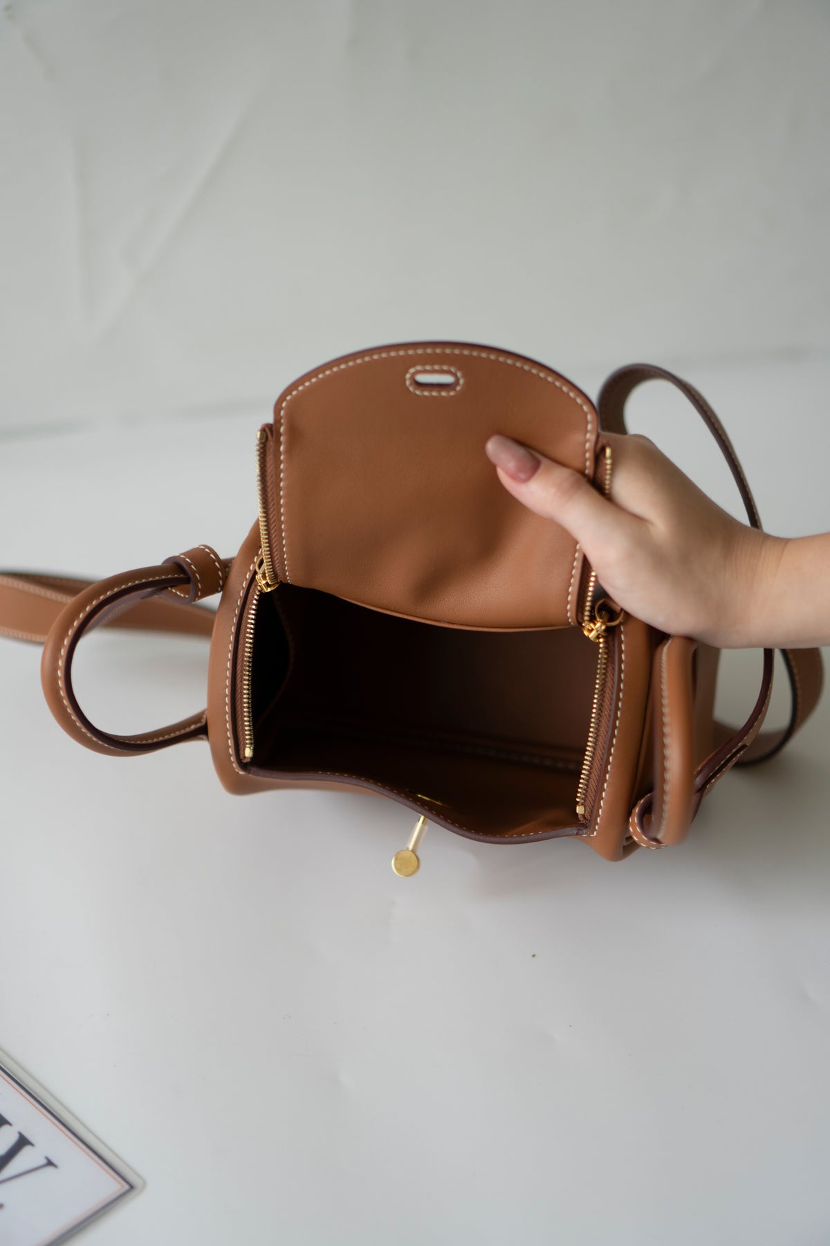 Mini Lindy in Gold Swift Leather with Gold Hardware