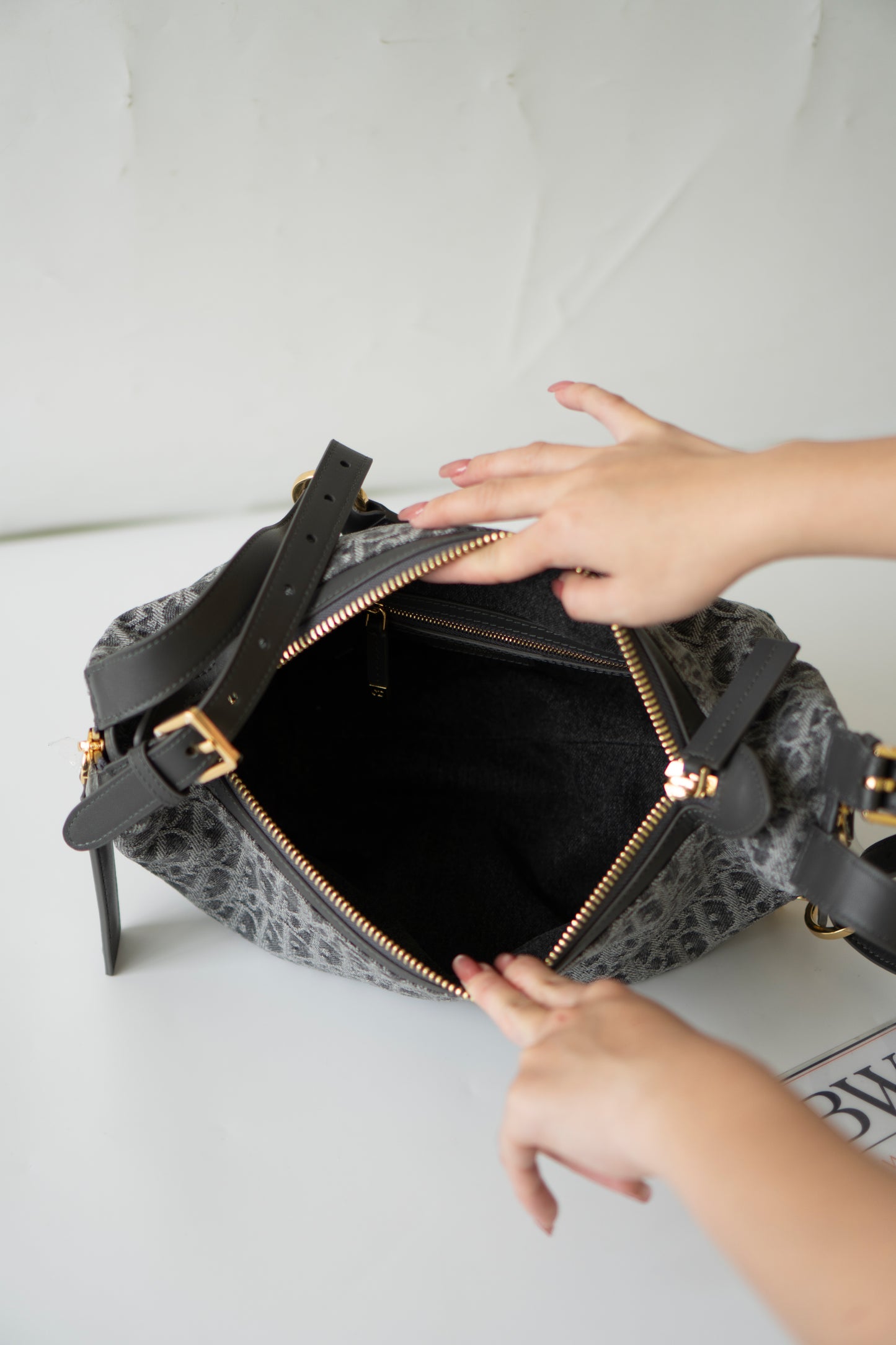 D-Journey Small Bag – Grey Oblique Denim with Gold Hardware