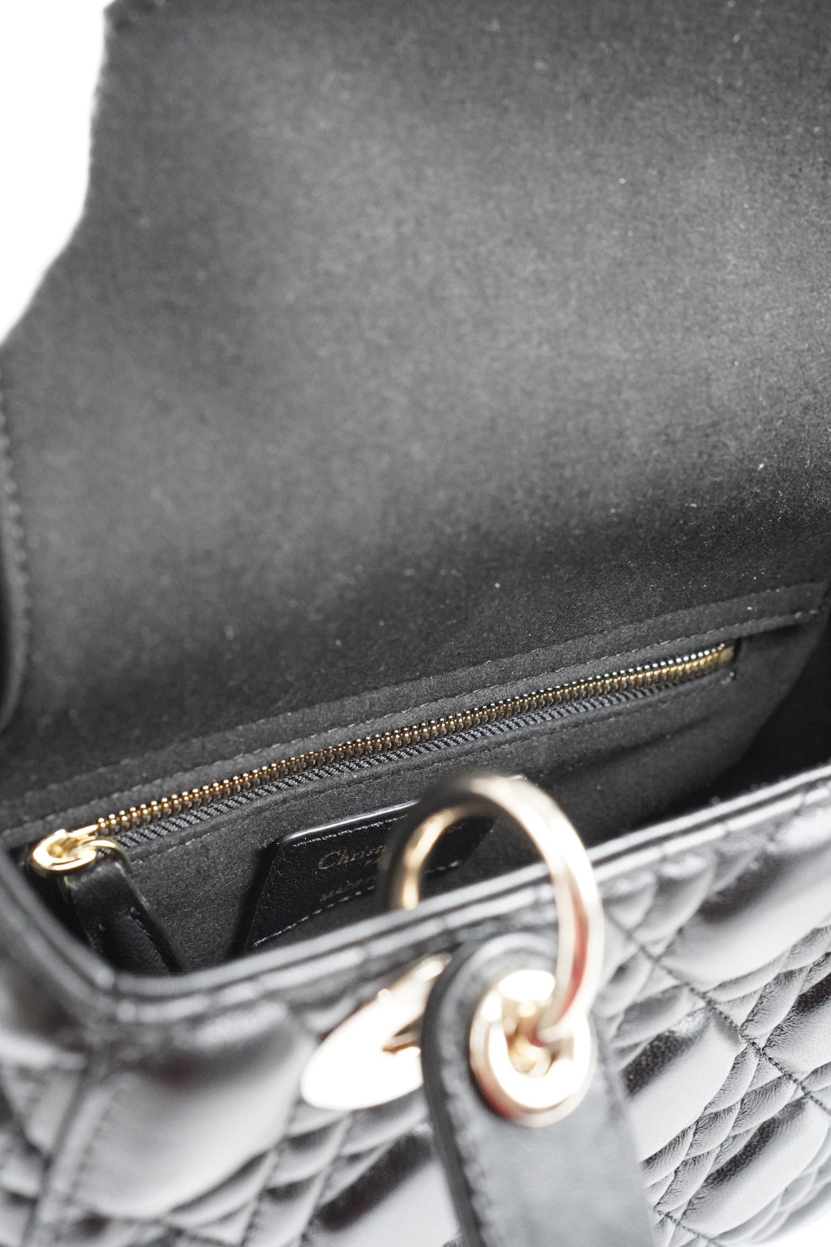 Lady D in Small Black Cannage Lambskin with Gold Hardware