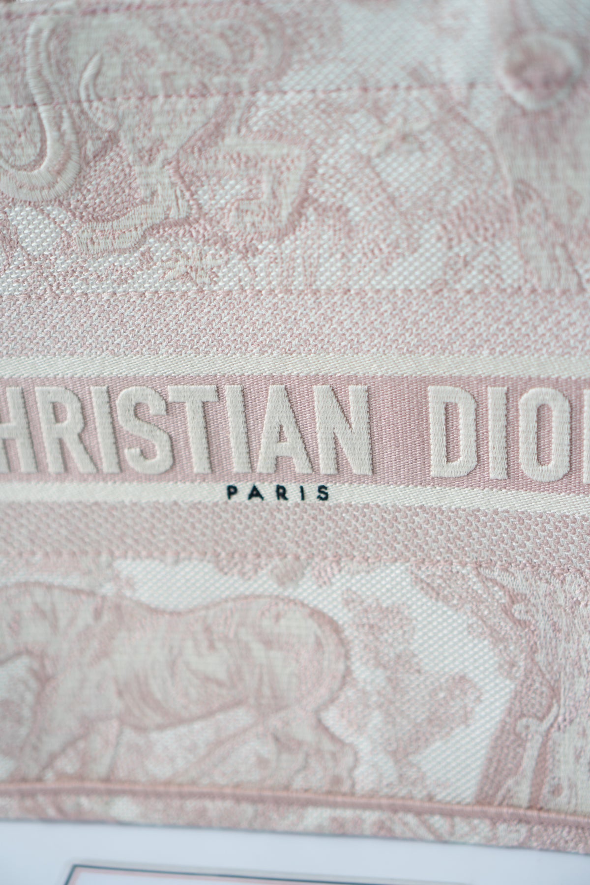 Medium Book Tote – Pink Toile de Jouy Embroidery