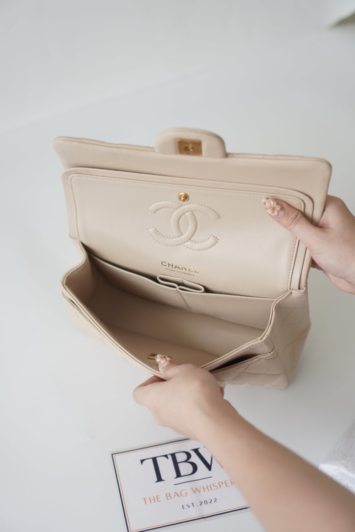 Classic Flap Small – Beige Lambskin with Gold Hardware