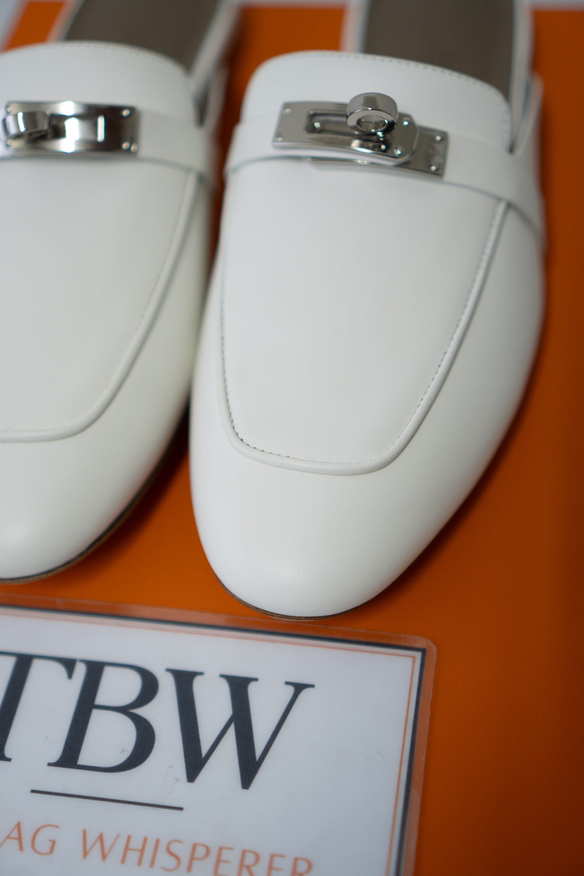 Lock Buckle Leather Mules – Off-White Calfskin with Palladium Hardware