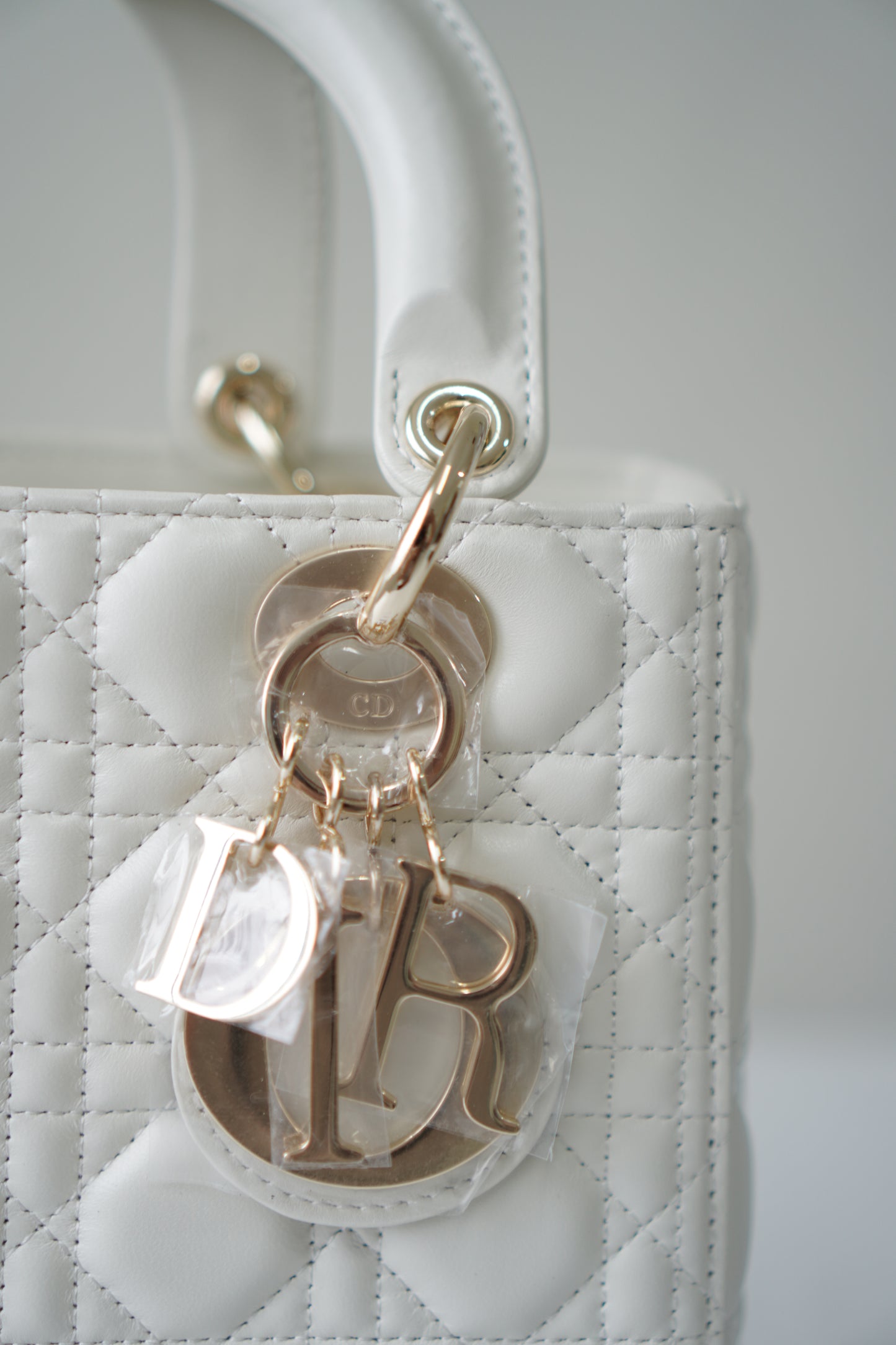Lady D Medium in White Lambskin