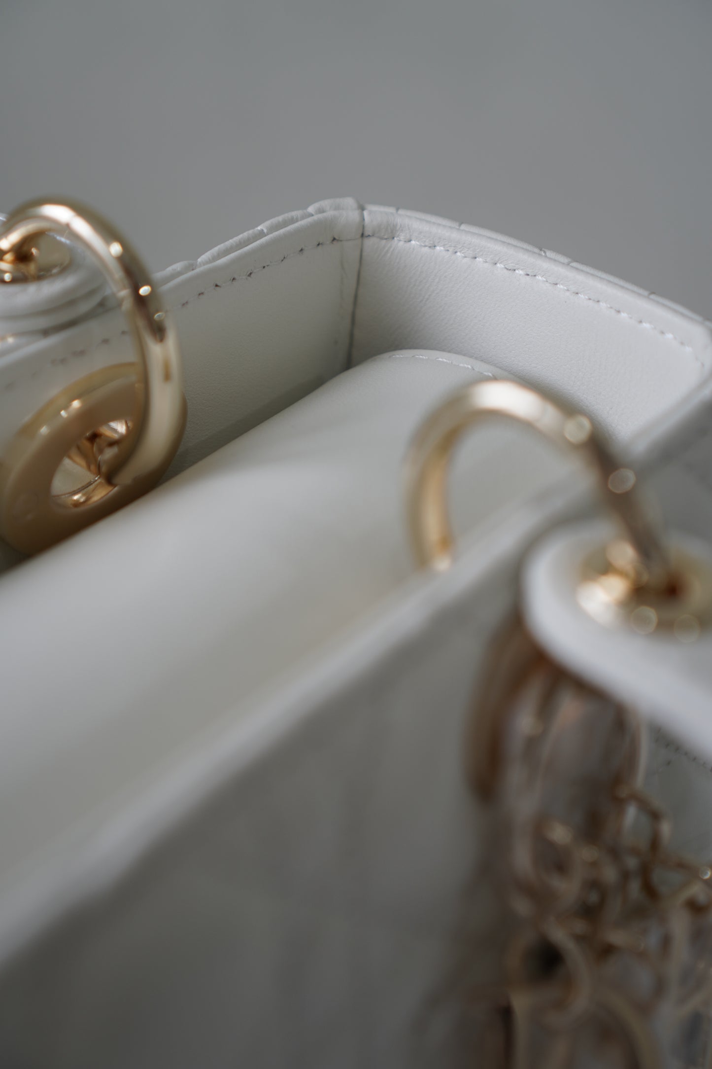 Lady D Medium in White Lambskin