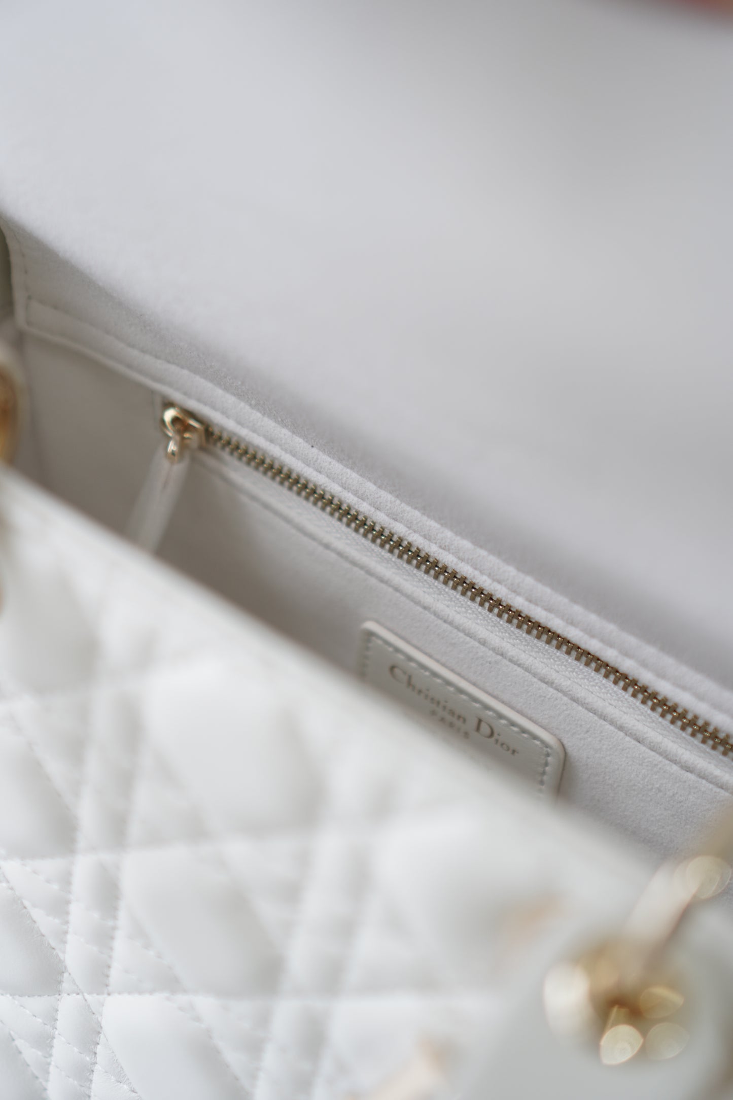 Lady D Medium in White Lambskin