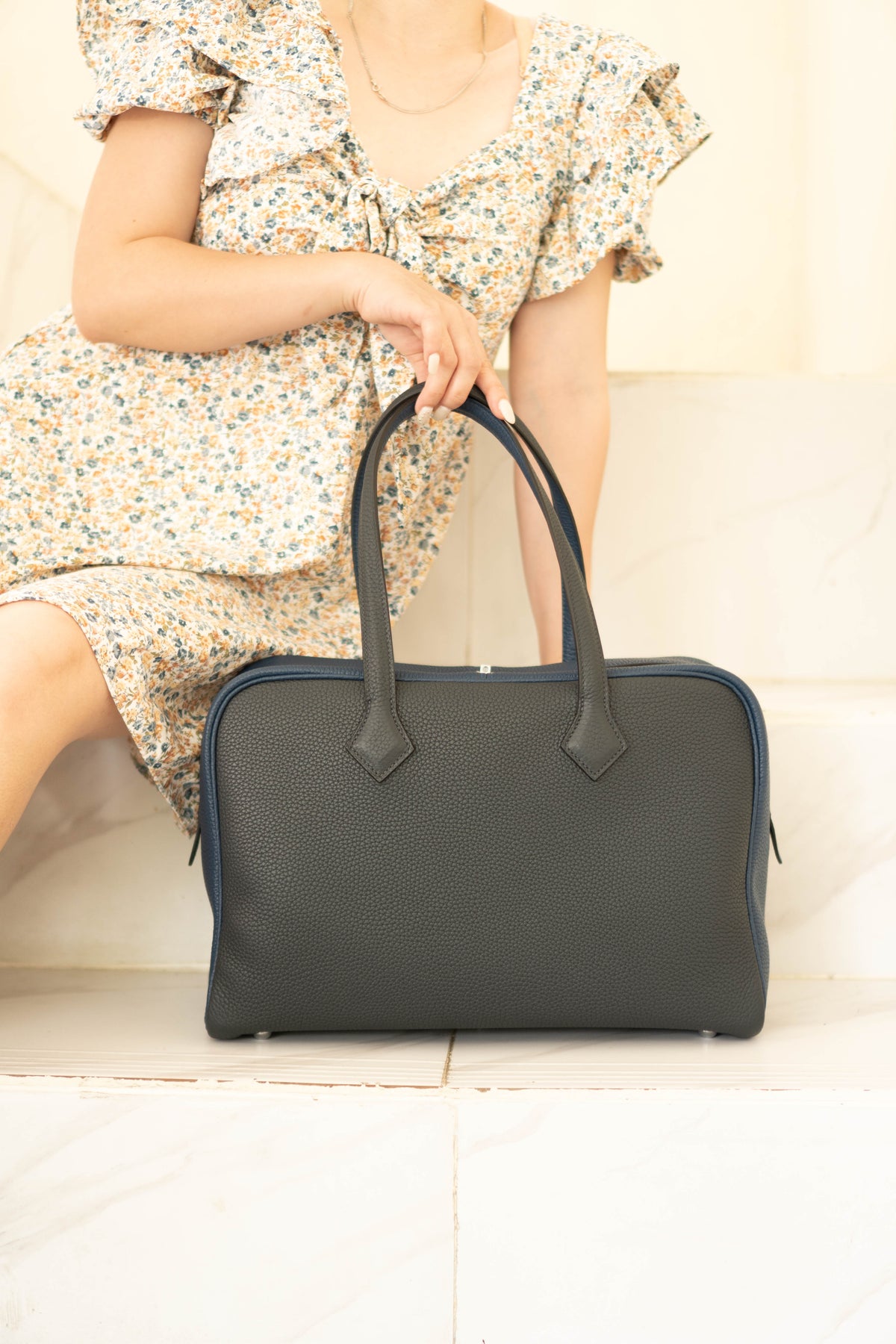 Victoria II 35 in Royal Blue/Navy Blue Taurillon Clemence with Palladium Hardware