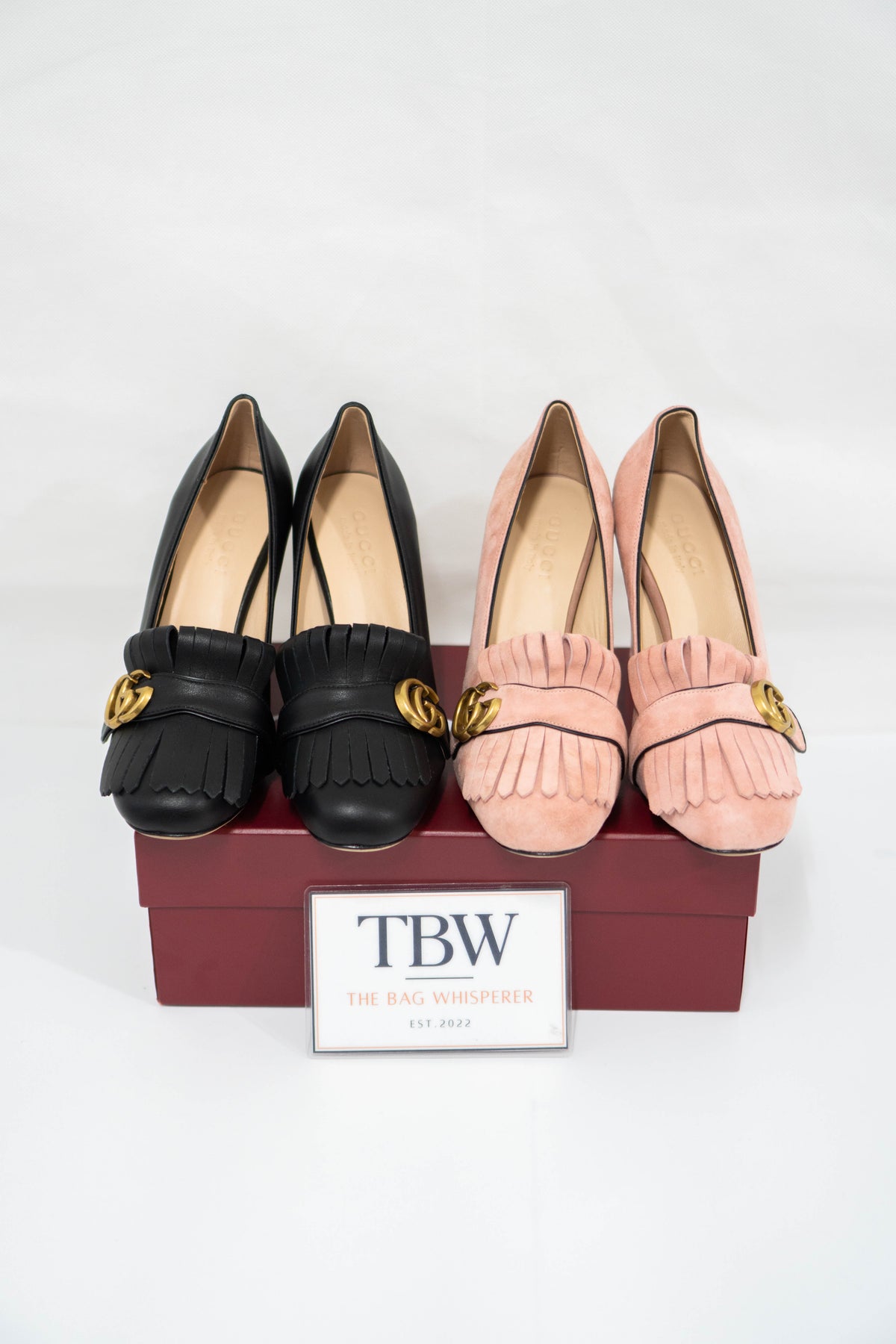 Marmont High-Heel Fringe Pumps – Peony Pink Suede