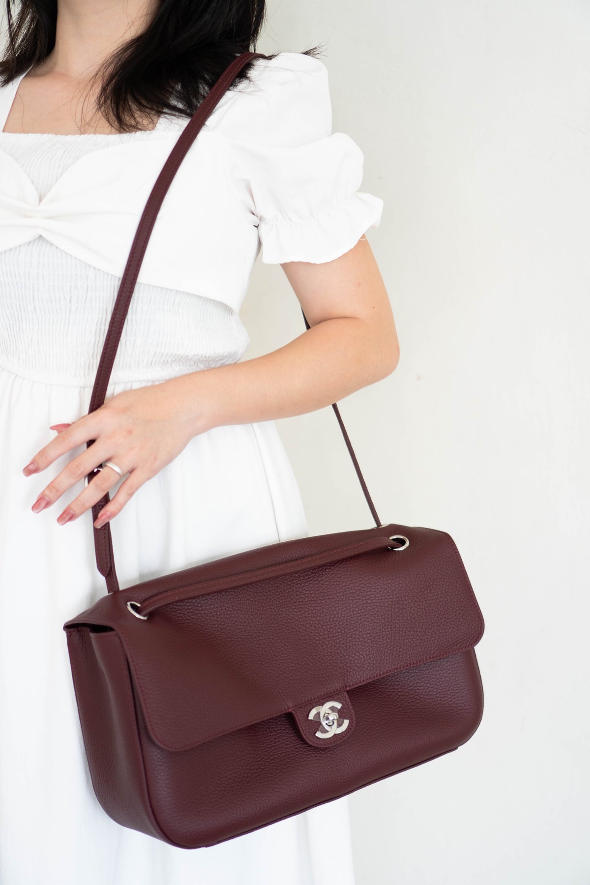 Maxi "Souplissimo" Flap Bag – Burgundy Caviar with Silver Hardware