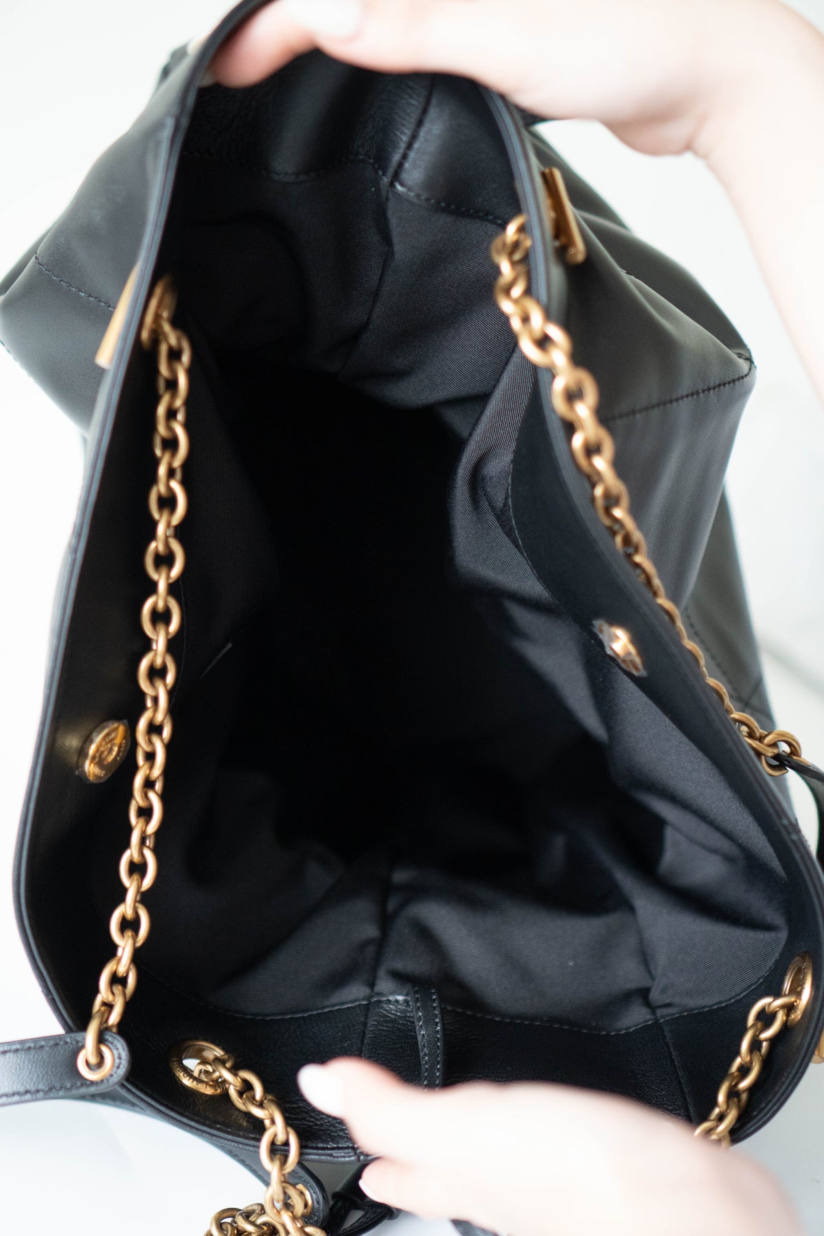 Jamie Shopping Tote Bag in Black with Gold Hardware