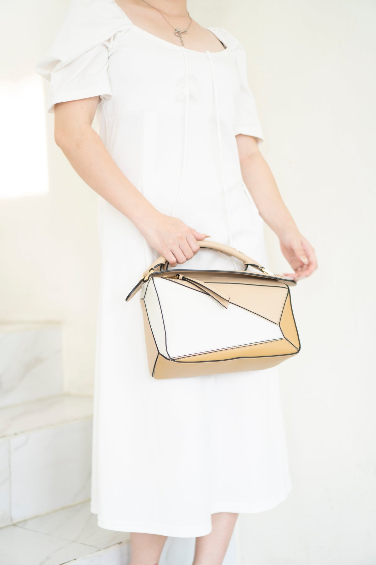 Small Puzzle Bag – Dusty Beige & Soft White