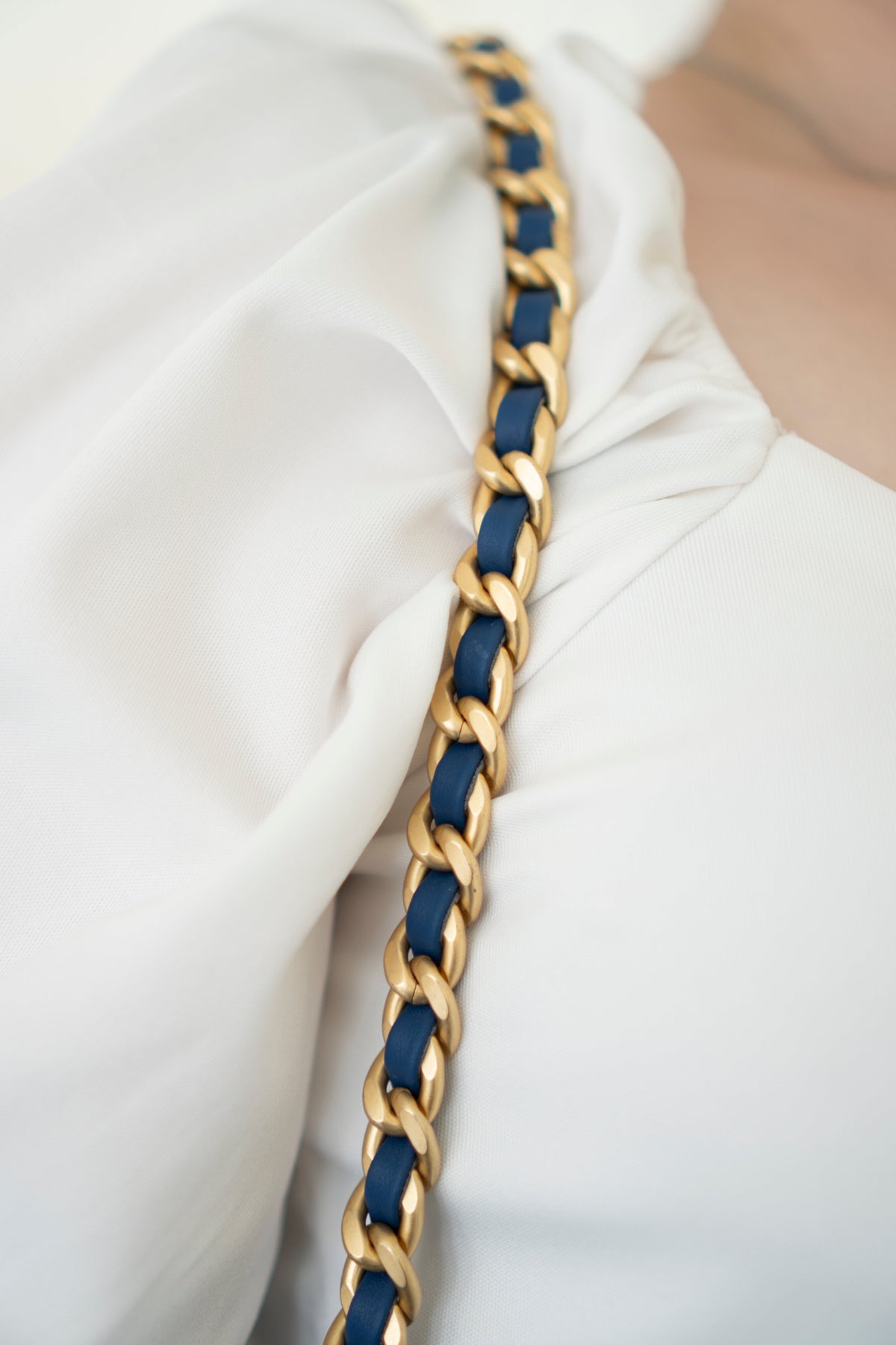Mini Drawstring Bag – Washed Denim with Gold Hardware