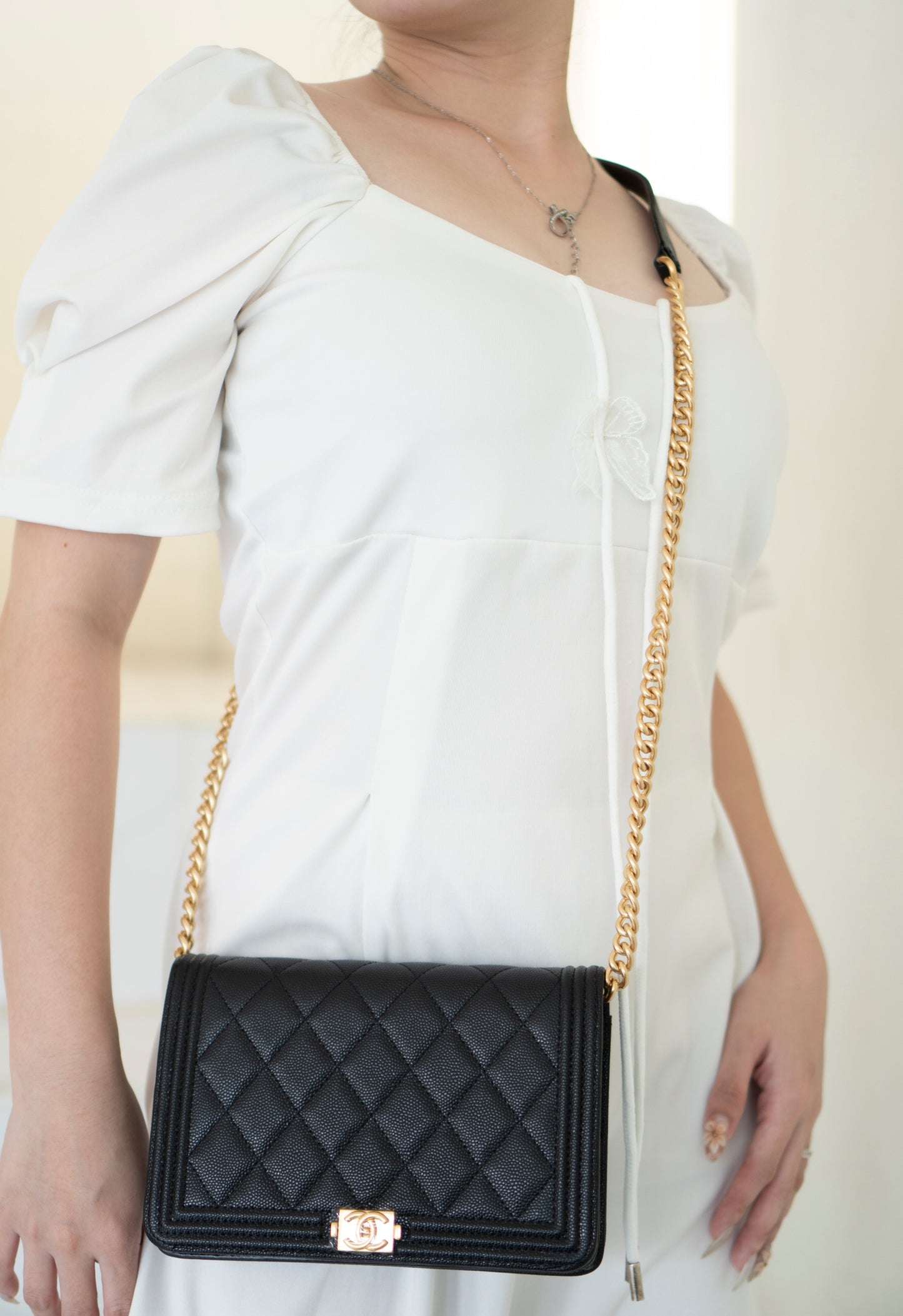 Le Boy WOC – Black Caviar with Gold Hardware