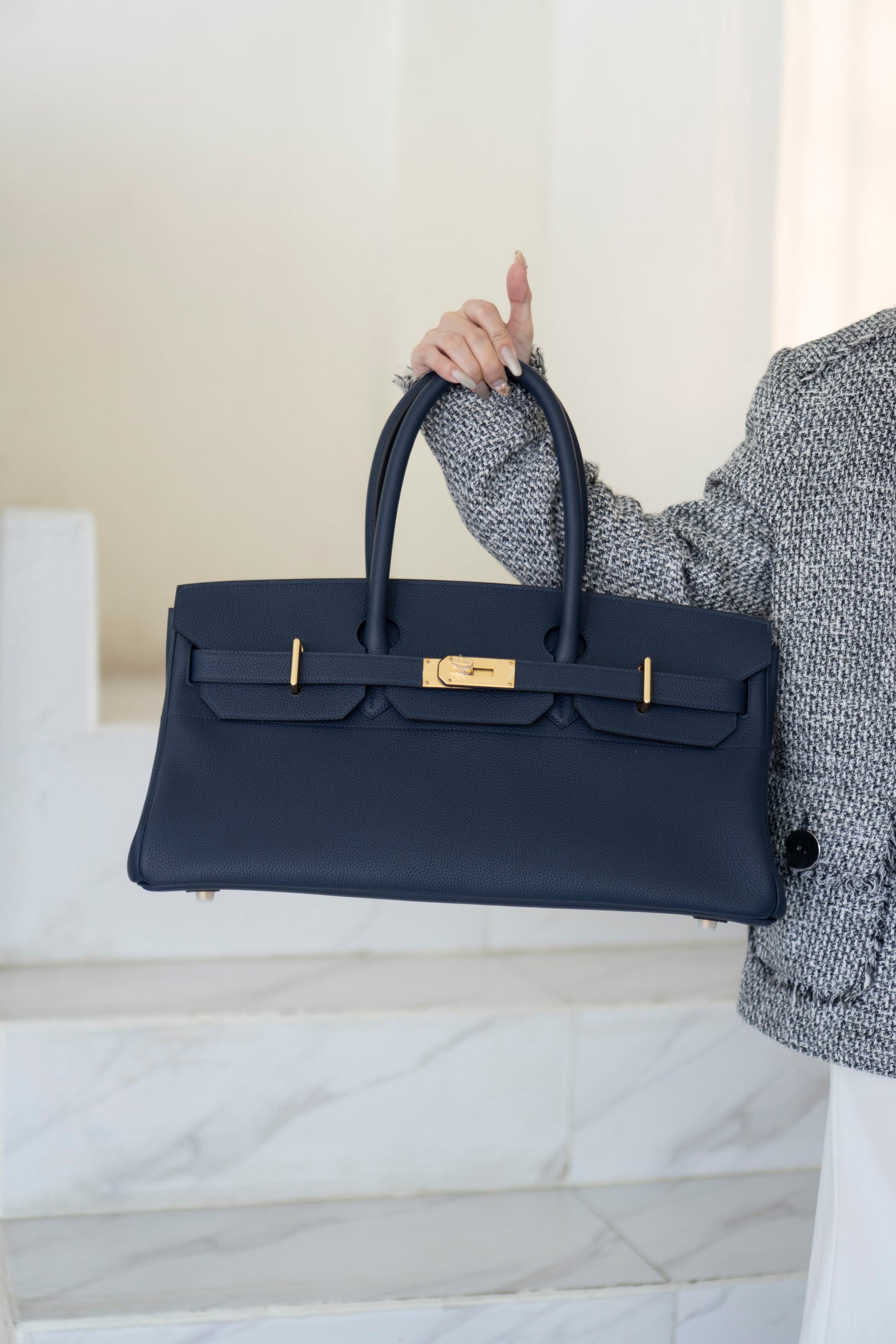 BK Shoulder Bag 42 – Blue Saphir with Gold Hardware