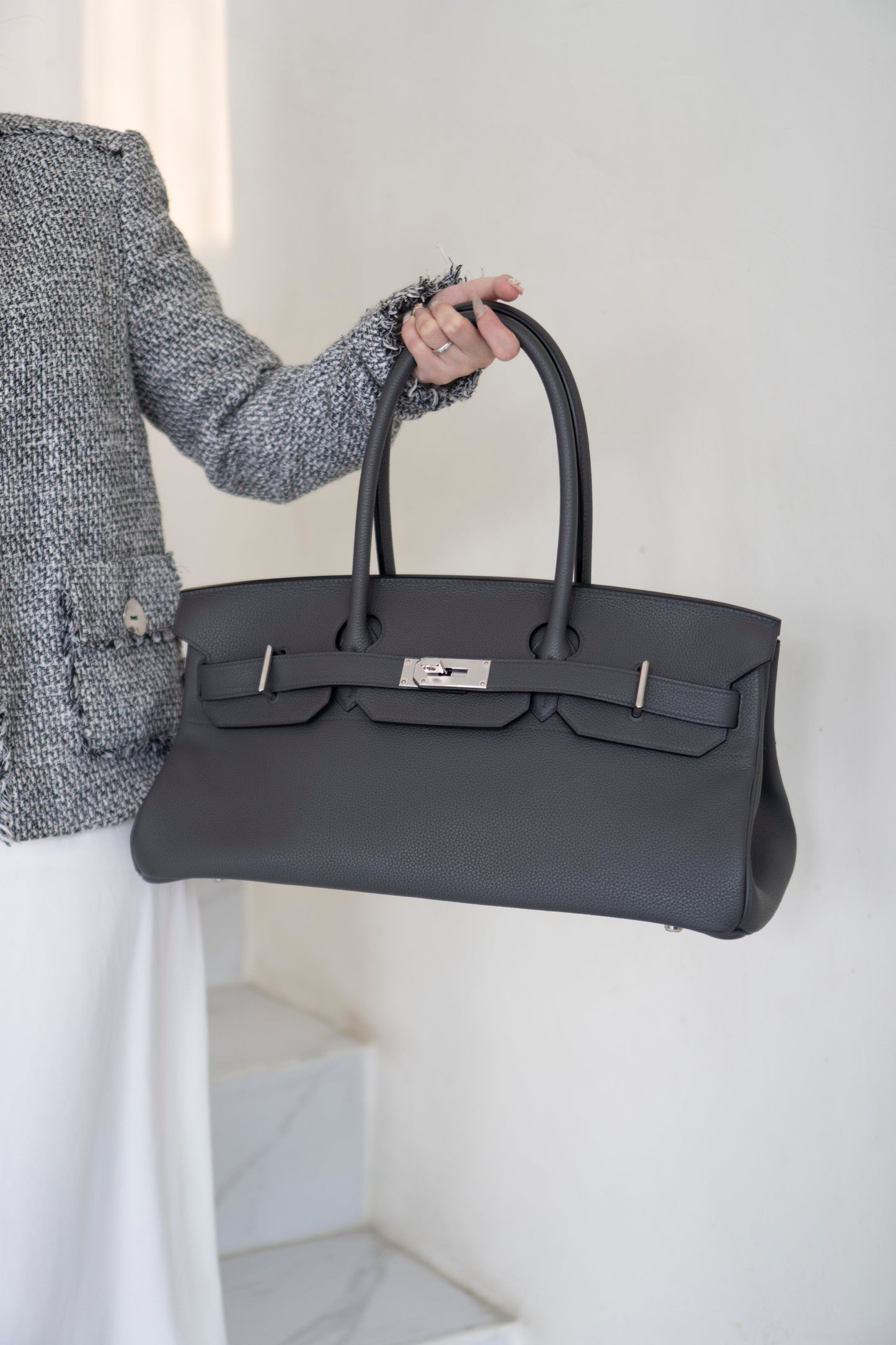 BK Shoulder Bag 42 – Graphite with Palladium Hardware (No Logo)