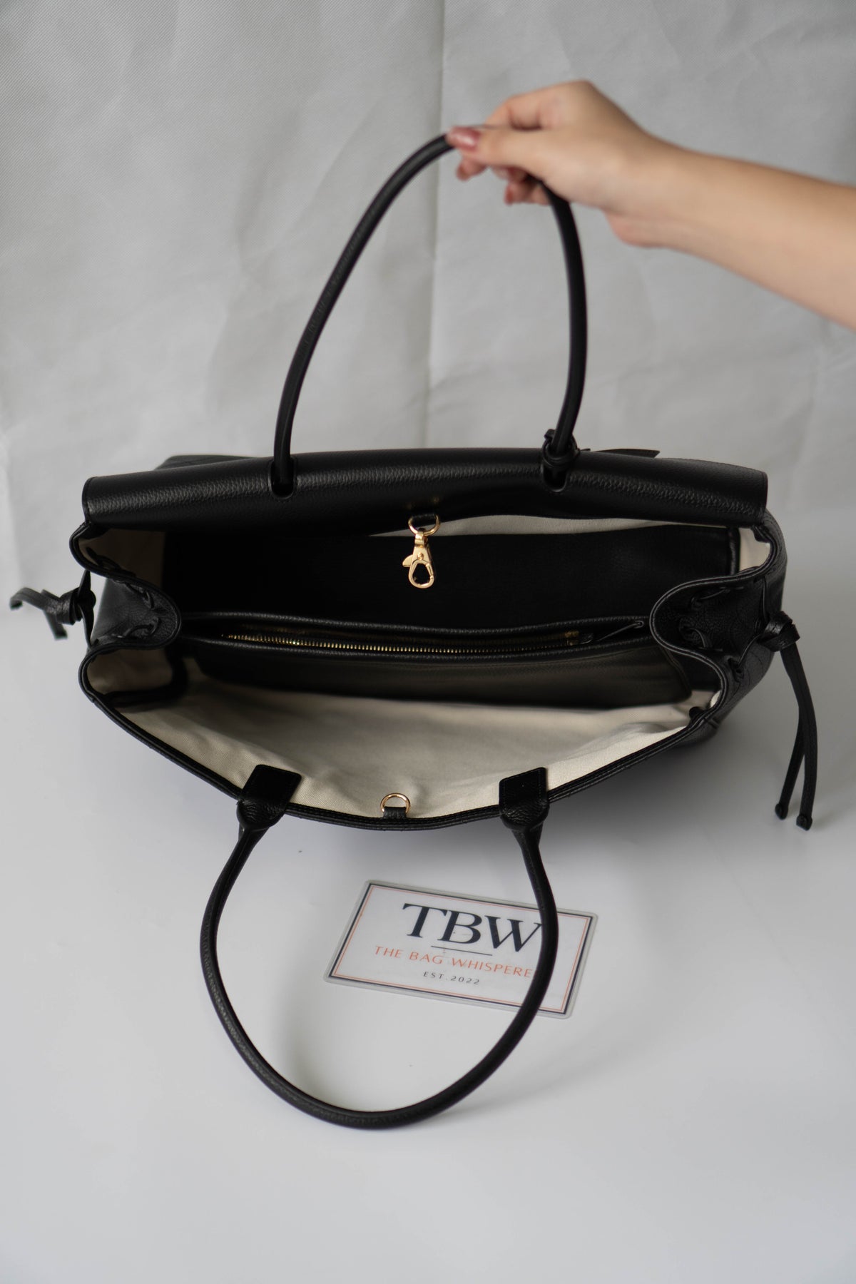 Large East-West Shopping Tote – Black Caviar with Gold Hardware