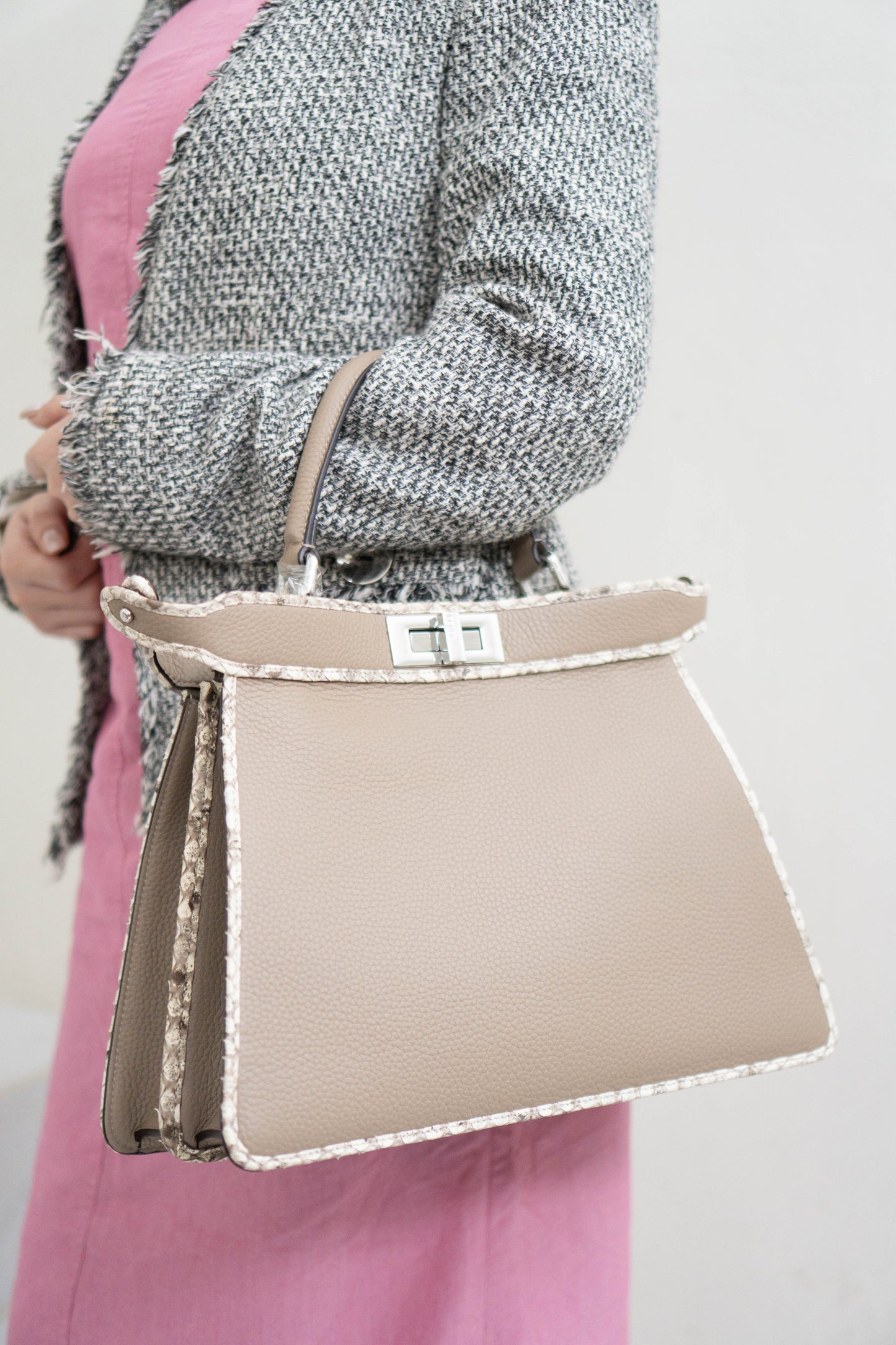 Peeka boo IseeU in Medium Taupe/Beige Calfskin Leather with Palladium Hardware
