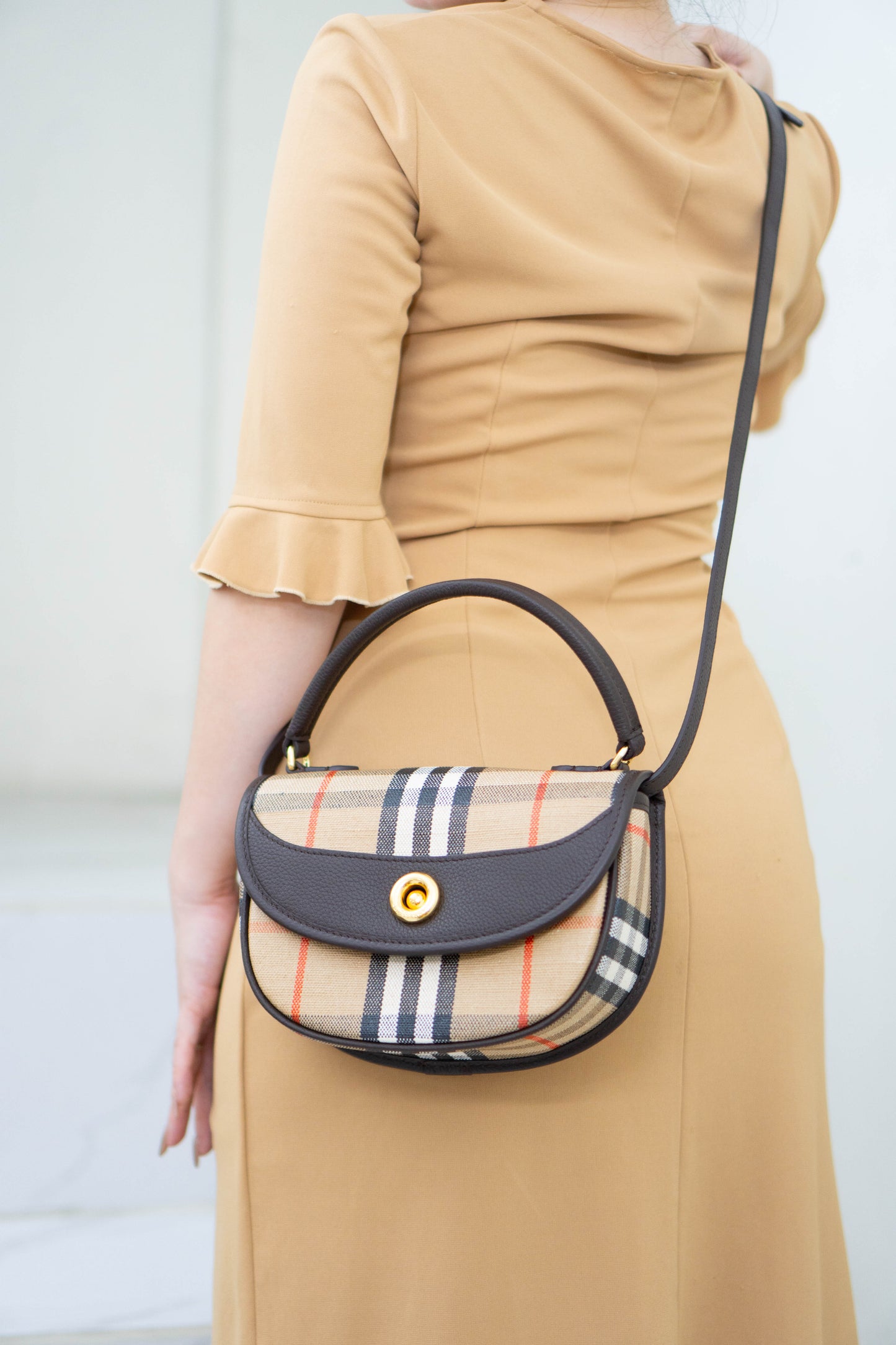 Mini Highlands Bag – Vintage Check Canvas with Brown Leather Trim